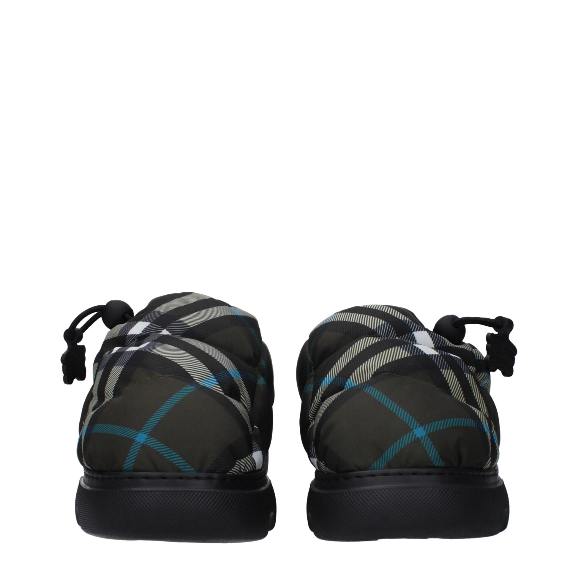 Mocassini Slip-On Burberry in Tessuto Check Verde, Tacco 5cm
