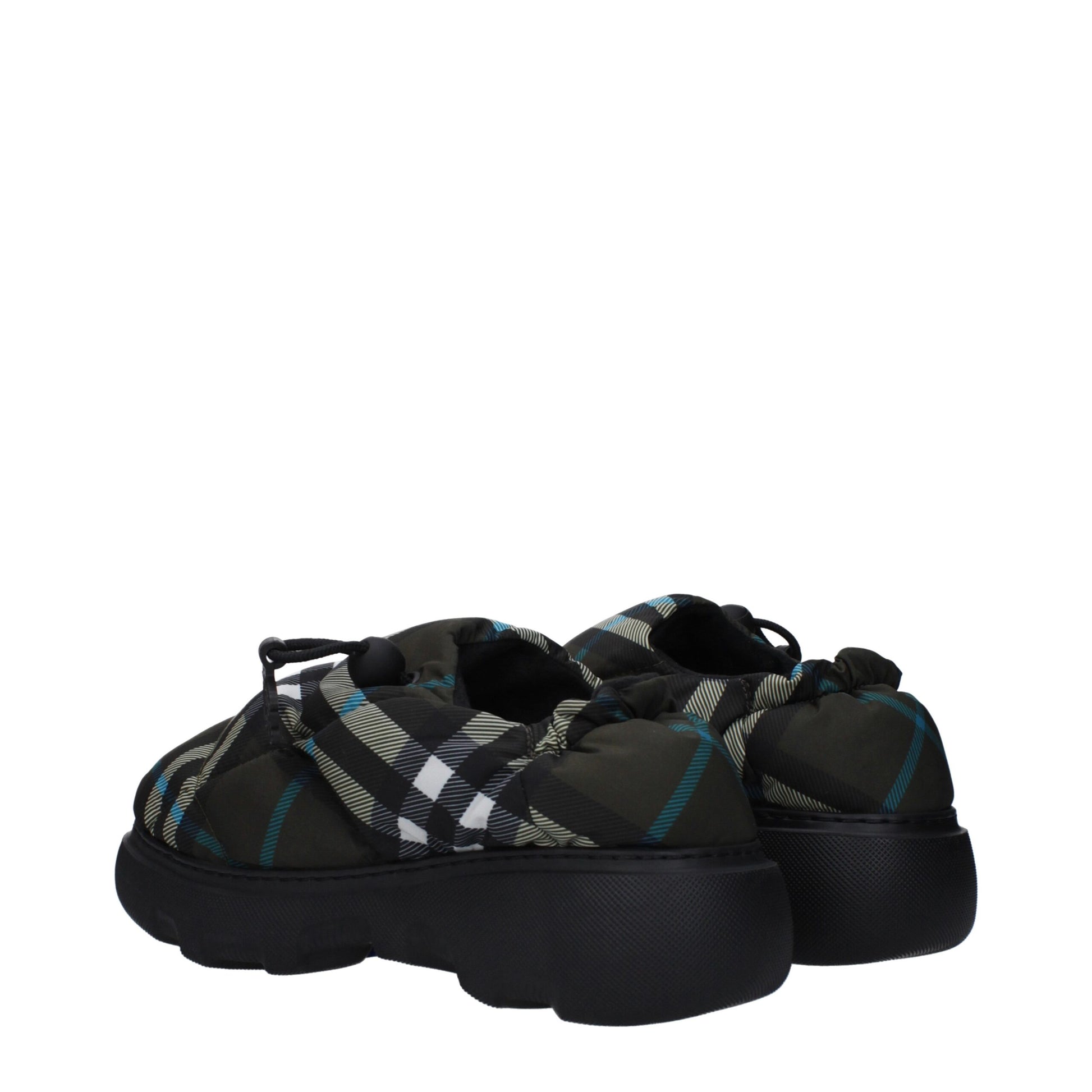 Mocassini Slip-On Burberry in Tessuto Check Verde, Tacco 5cm