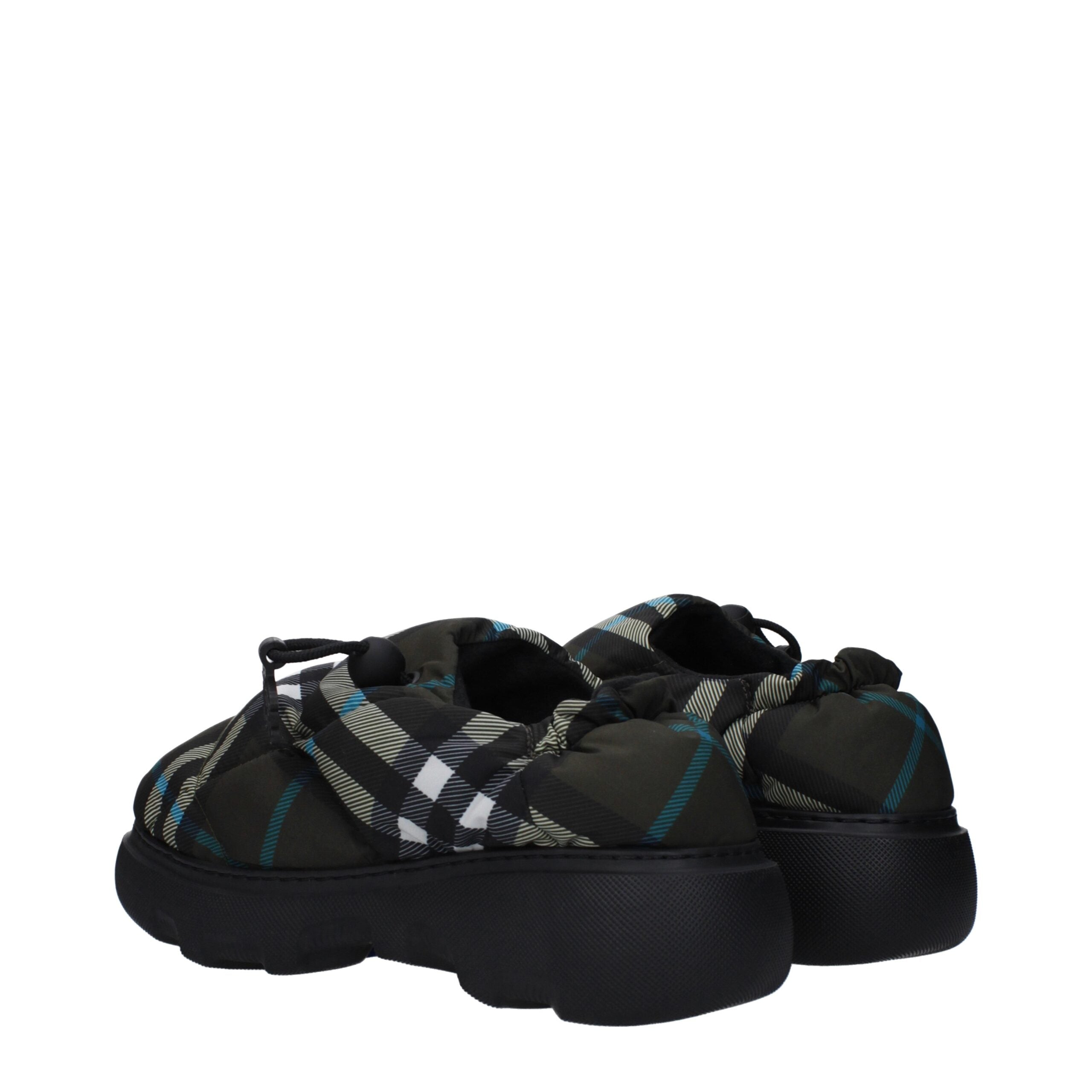 Mocassini Slip-On Burberry in Tessuto Check Verde, Tacco 5cm