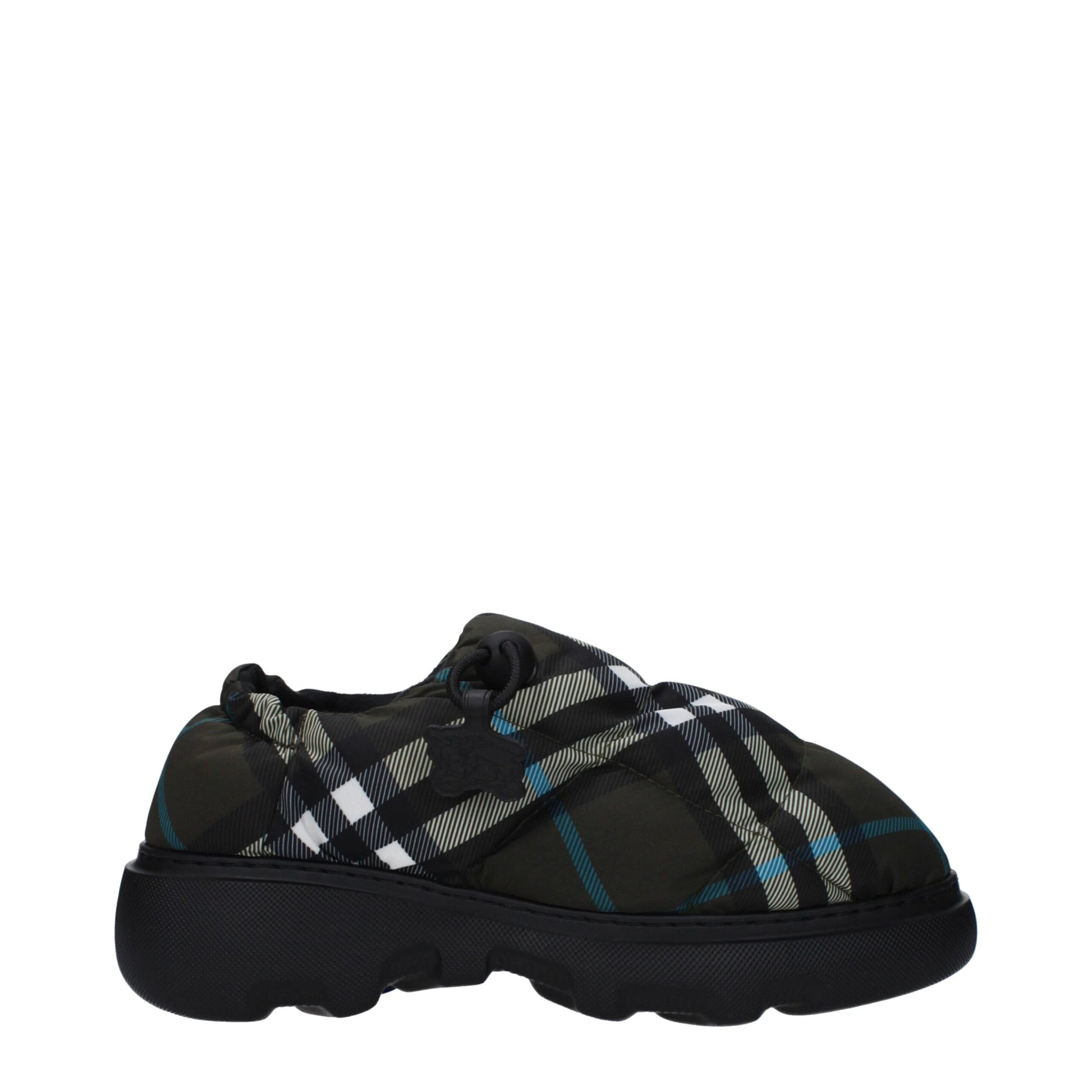 Mocassini Slip-On Burberry in Tessuto Check Verde, Tacco 5cm
