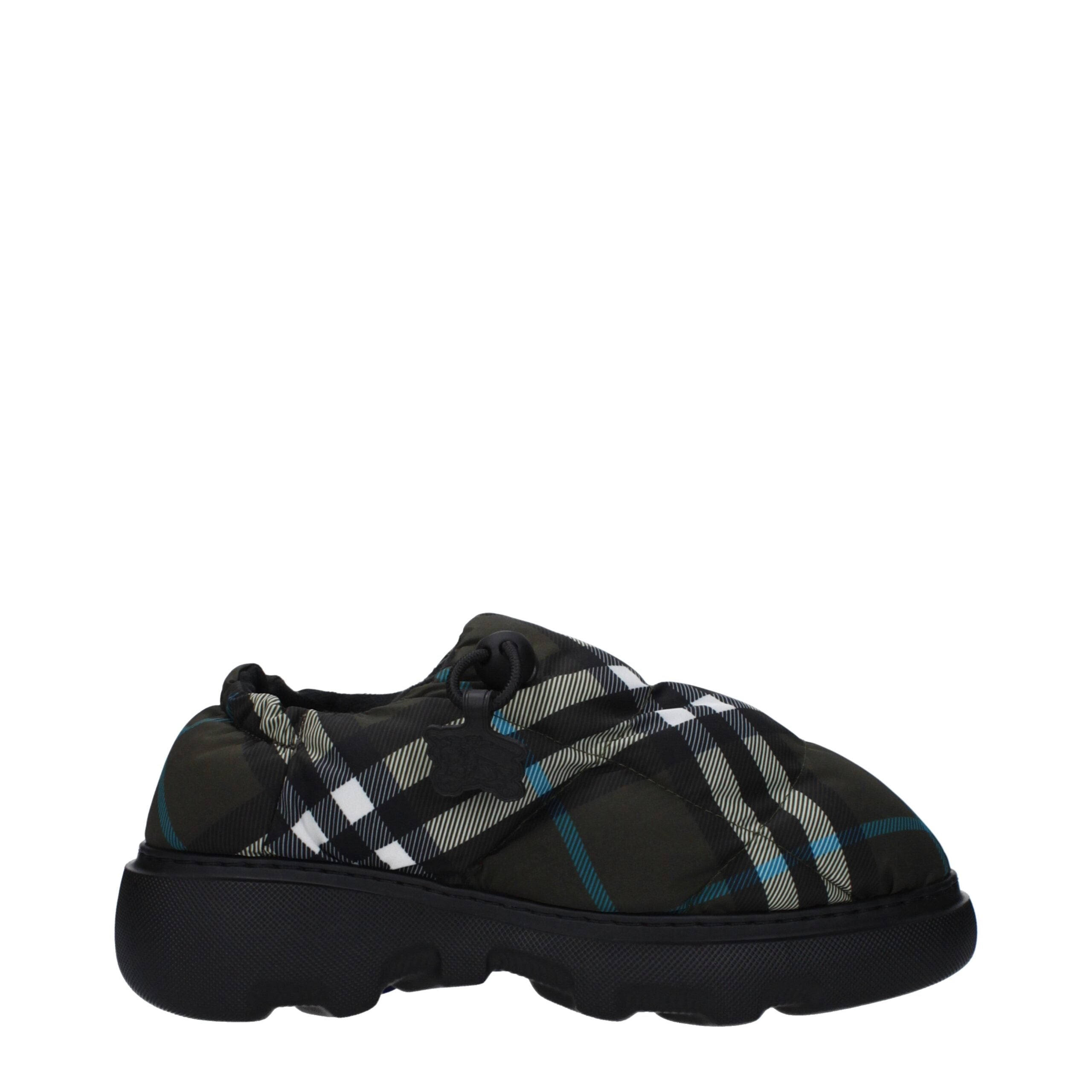 Mocassini Slip-On Burberry in Tessuto Check Verde, Tacco 5cm