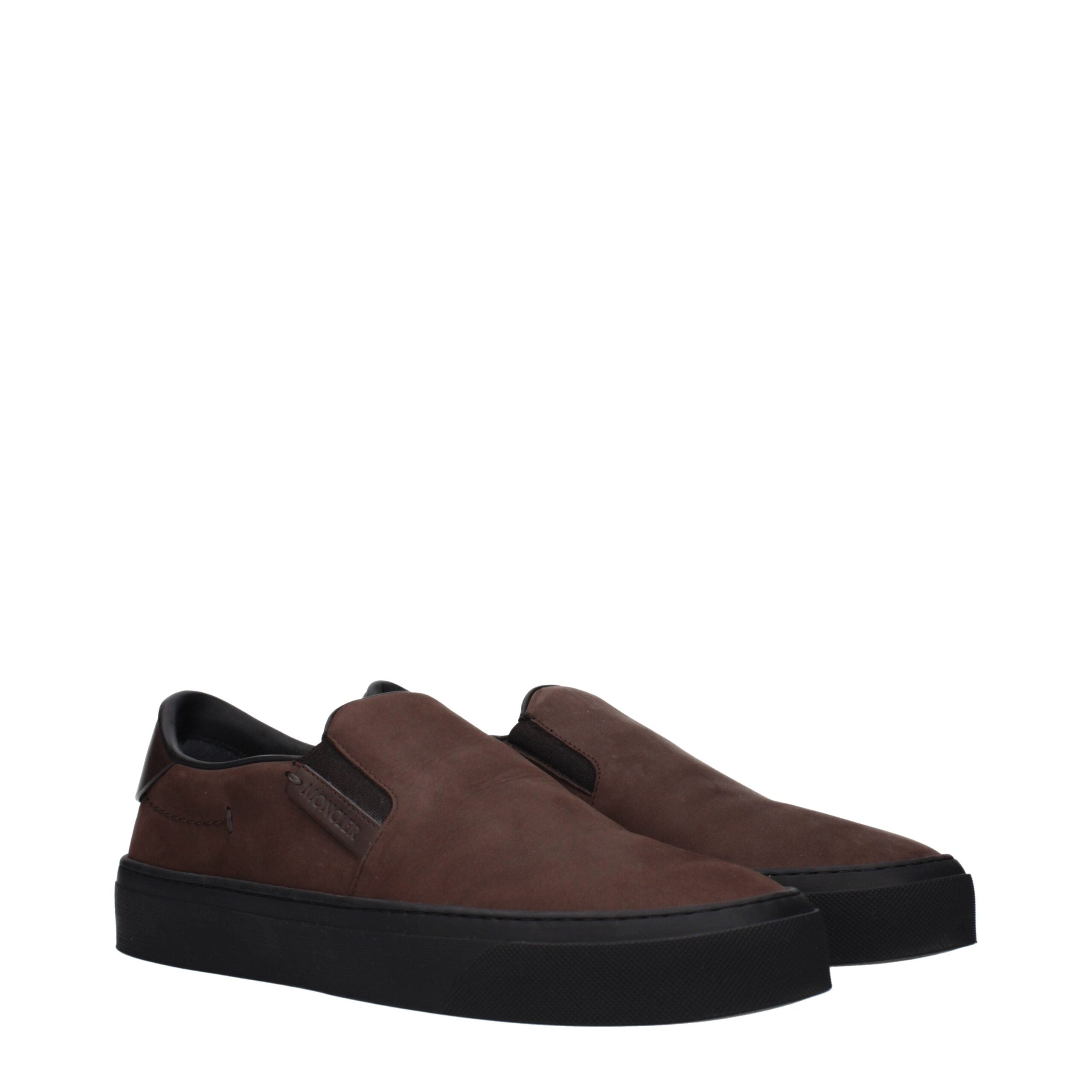 Mocassini Slip-On Moncler in Suede Marrone Effetto Vintage