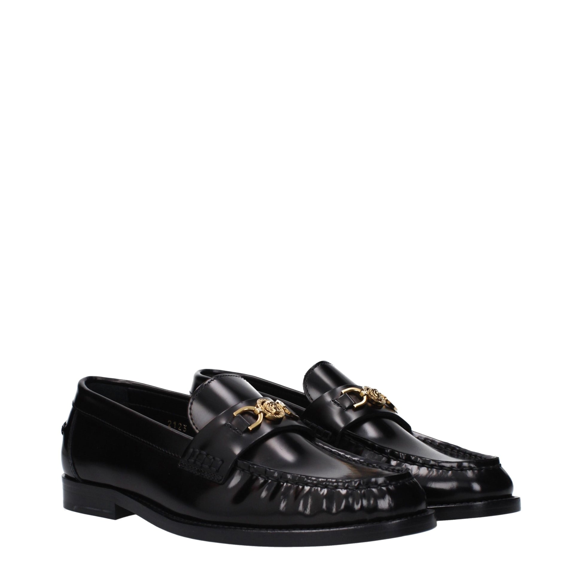 Mocassini Slip-On Versace in Pelle Nera, Logo Frontale