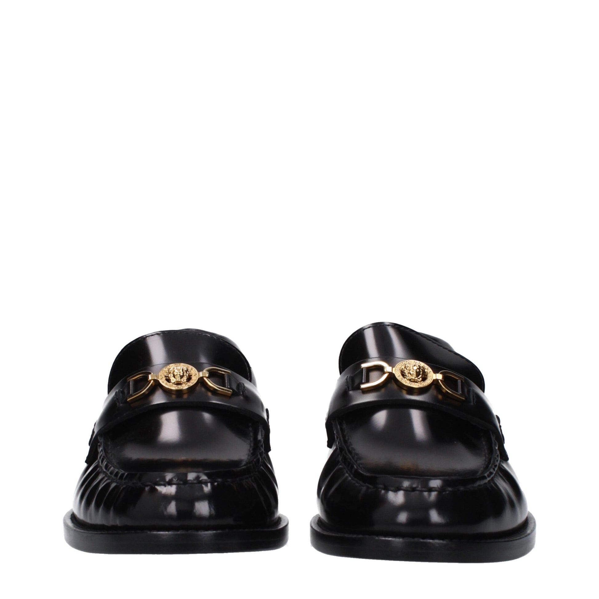 Mocassini Slip-On Versace in Pelle Nera, Logo Frontale
