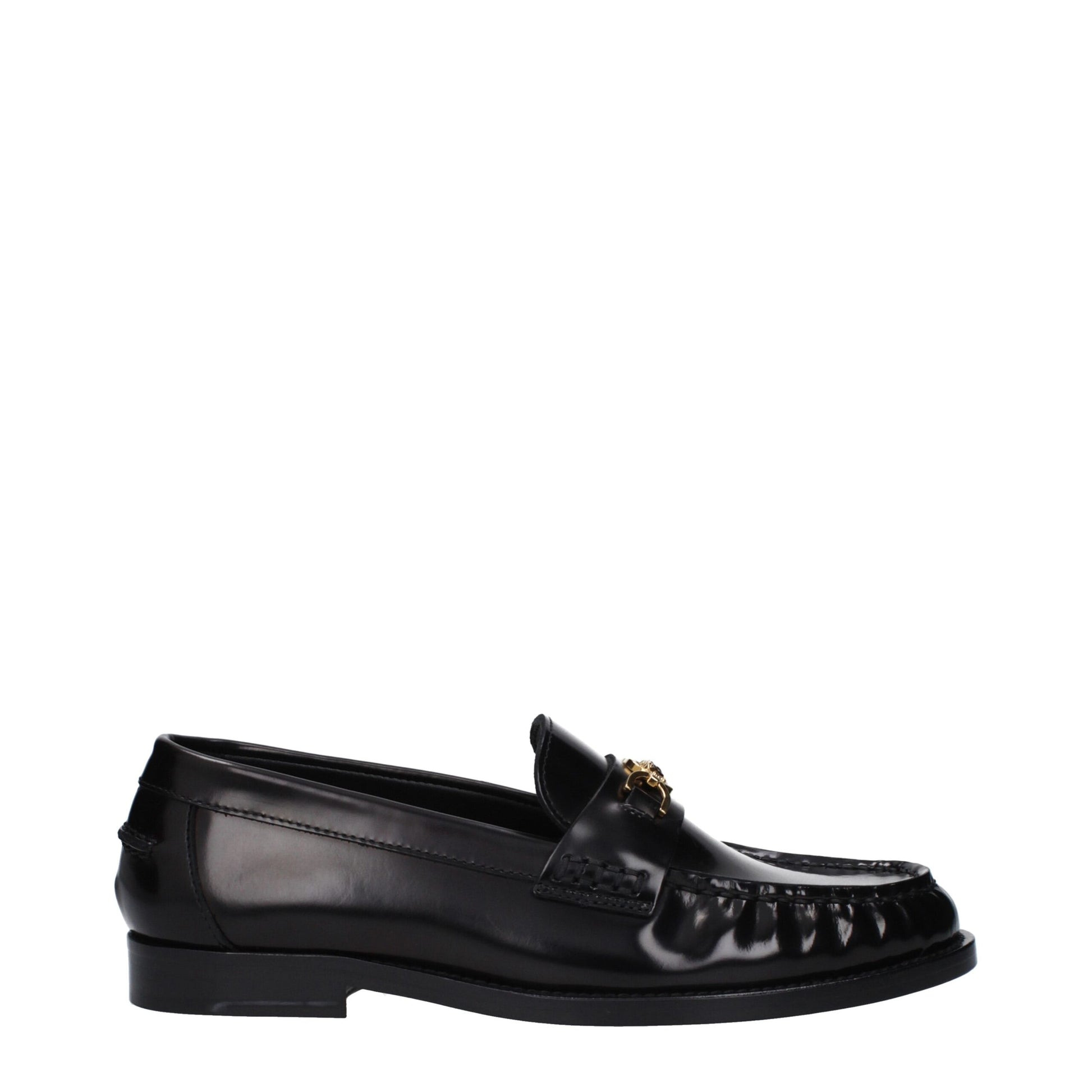 Mocassini Slip-On Versace in Pelle Nera, Logo Frontale
