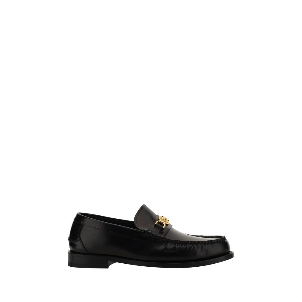Mocassini Slip-On Versace in Pelle di Vitello Nera, Placca Medusa