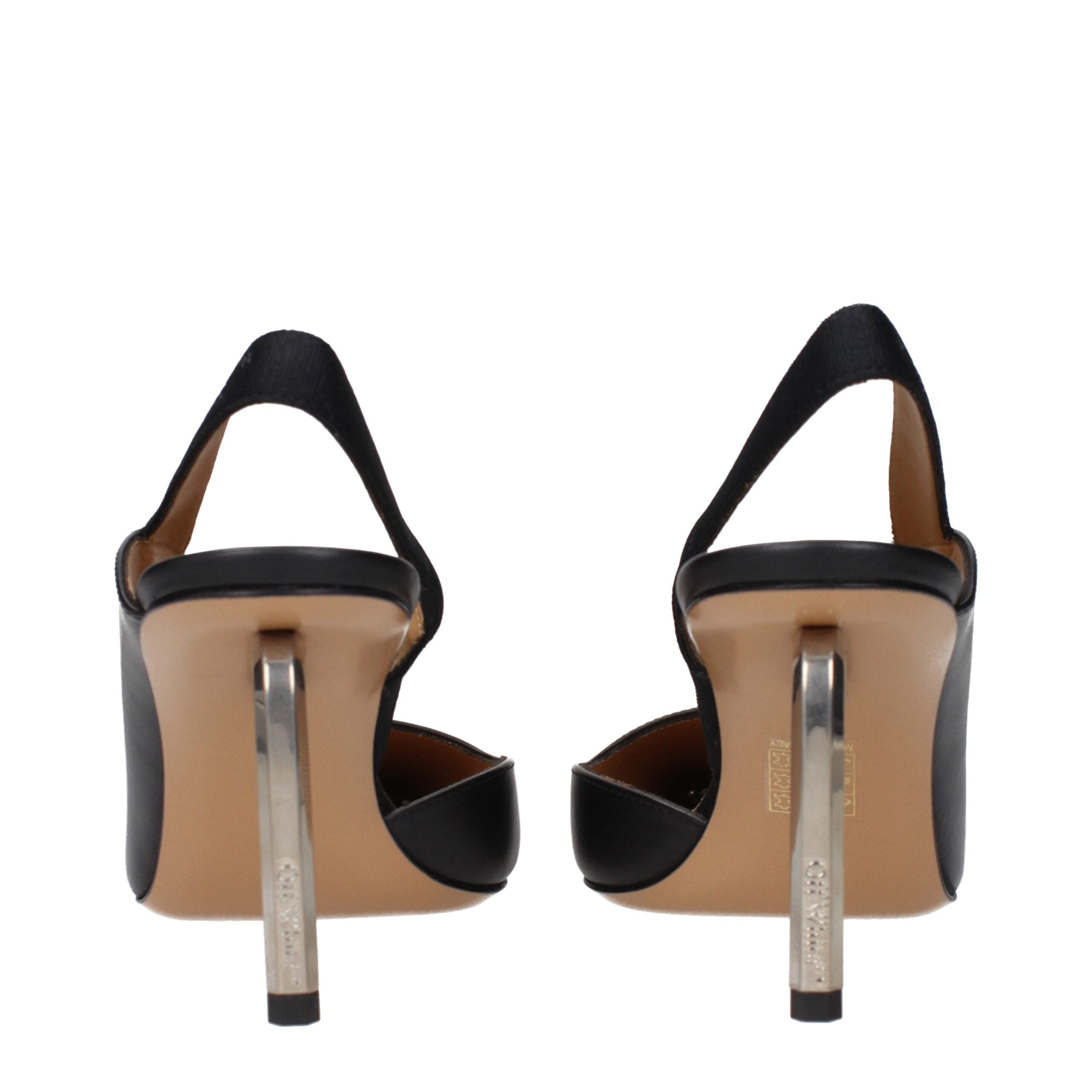Off-White Décolleté Nere in Pelle Effetto Vintage con Logo