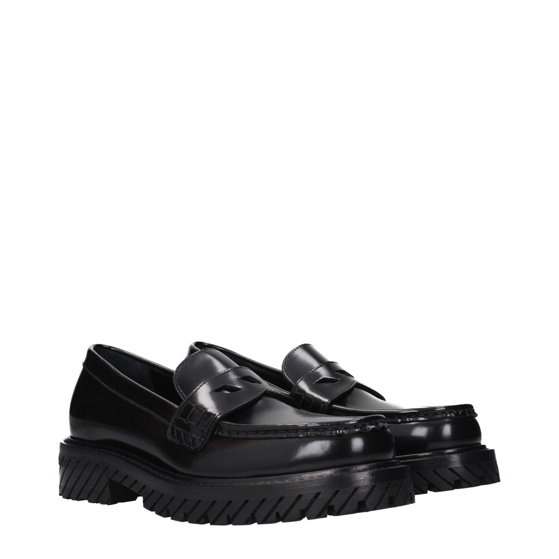 Off-White Loafer Slip-On Neri in Pelle con Logo