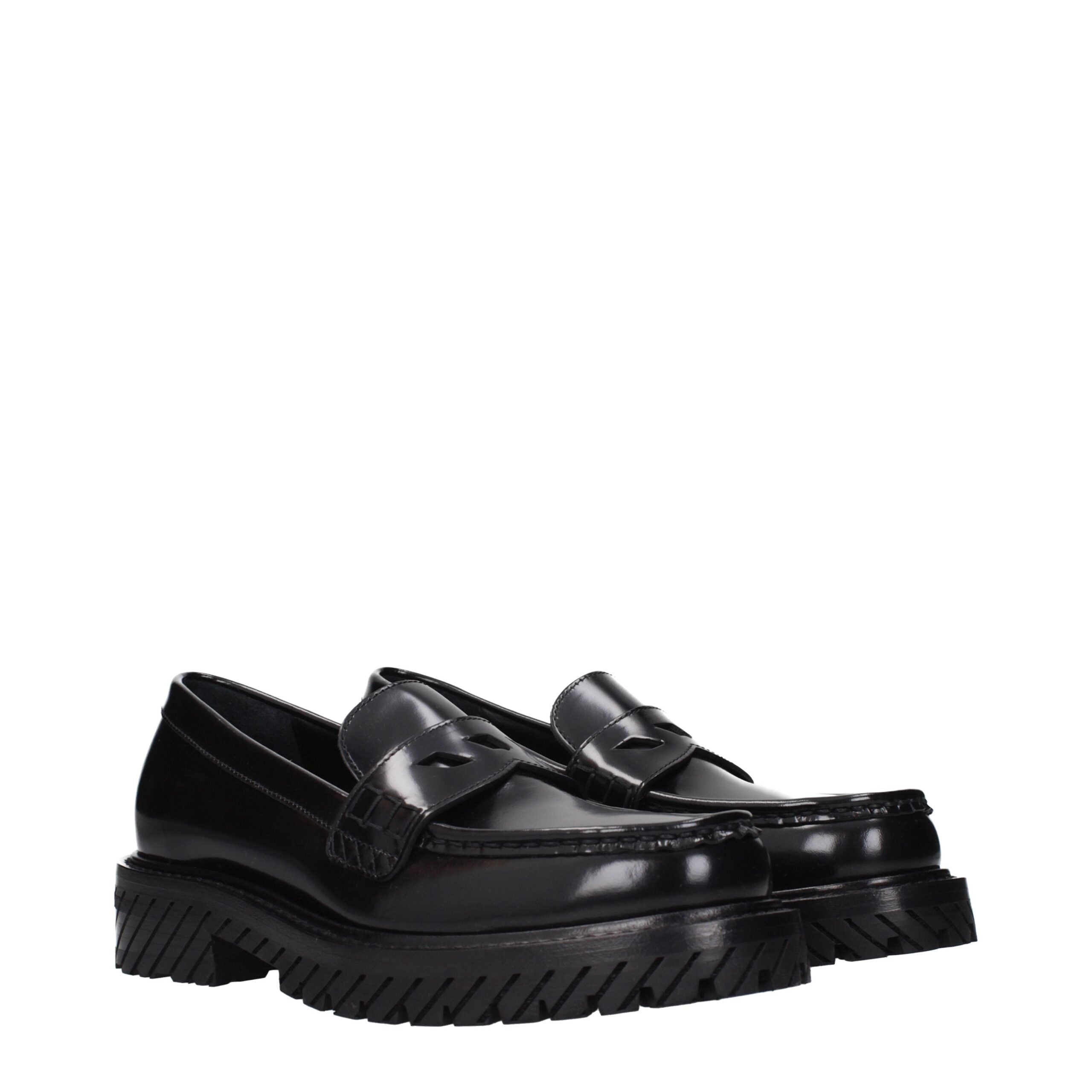 Off-White Loafer Slip-On Neri in Pelle con Logo