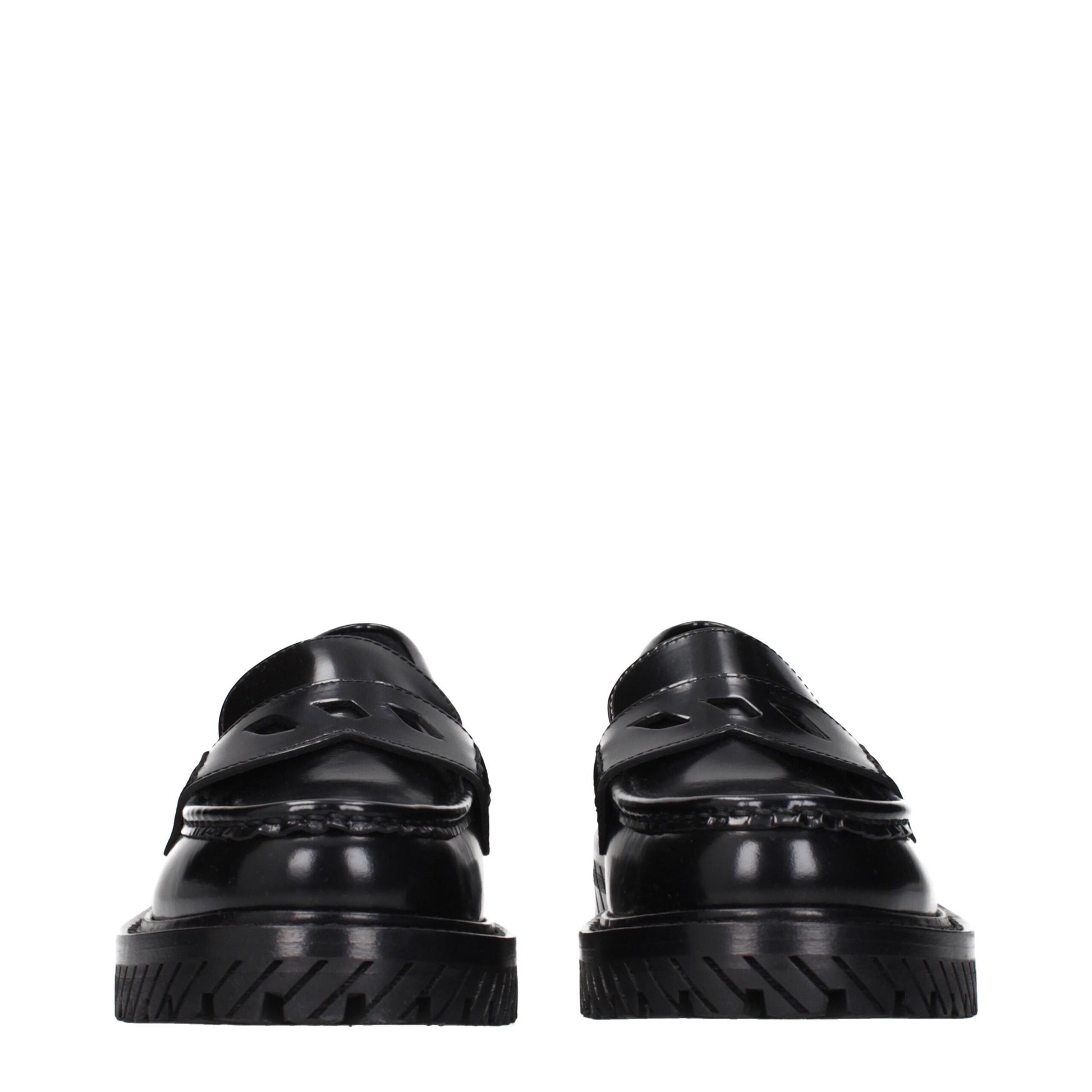 Off-White Loafer Slip-On Neri in Pelle con Logo