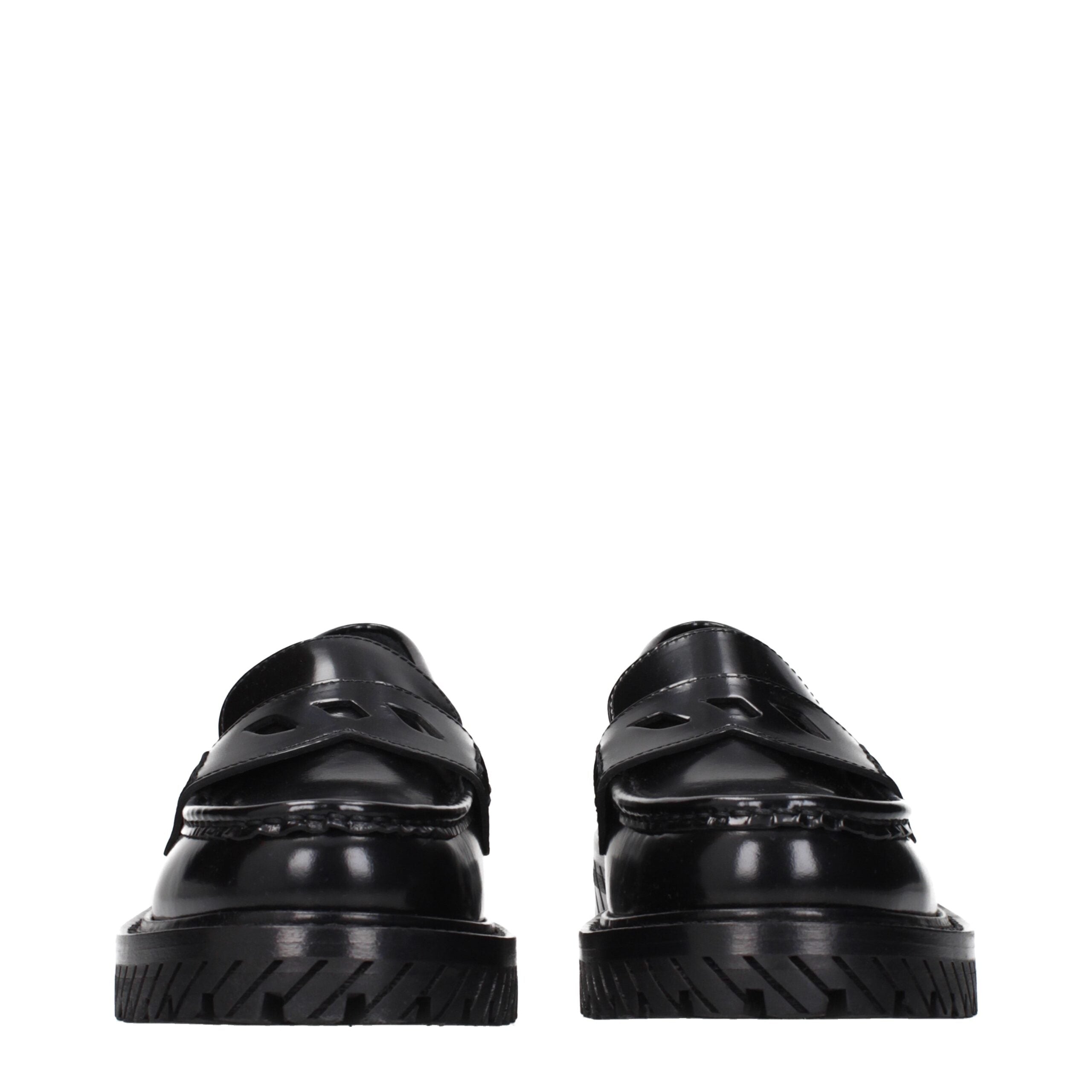 Off-White Loafer Slip-On Neri in Pelle con Logo