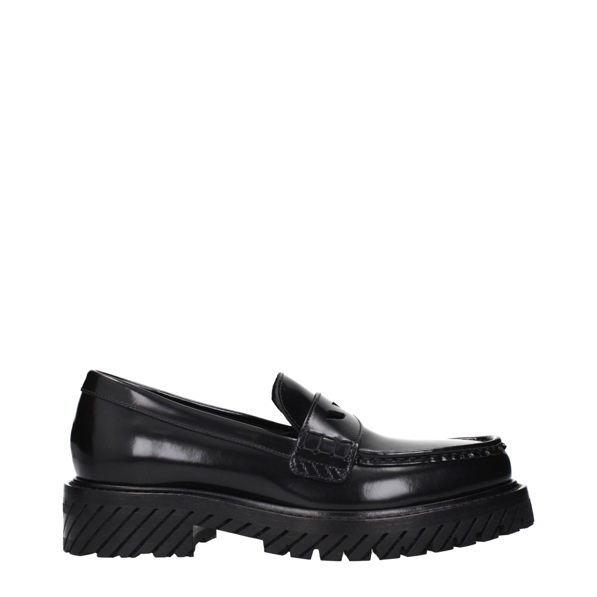 Off-White Loafer Slip-On Neri in Pelle con Logo