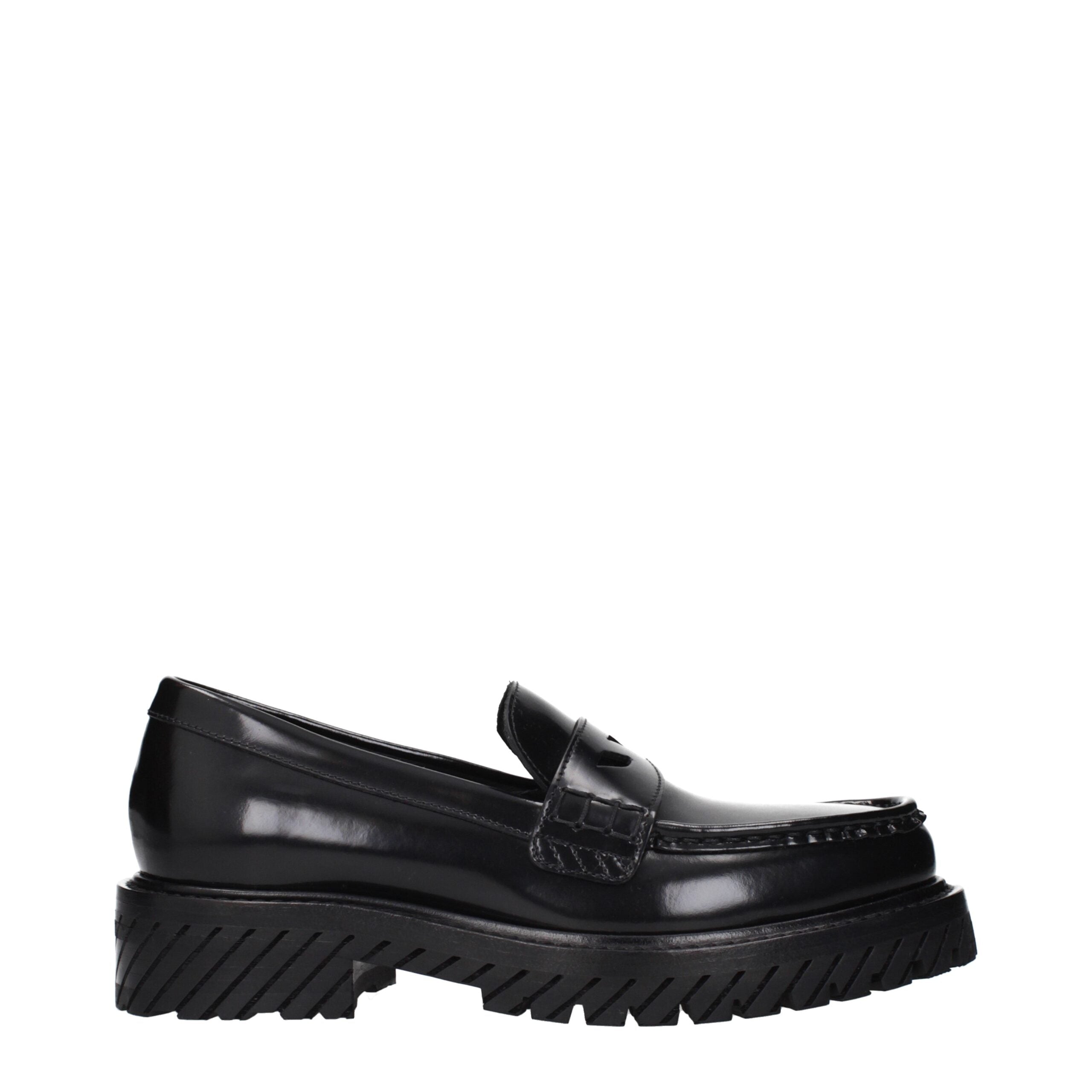 Off-White Loafer Slip-On Neri in Pelle con Logo