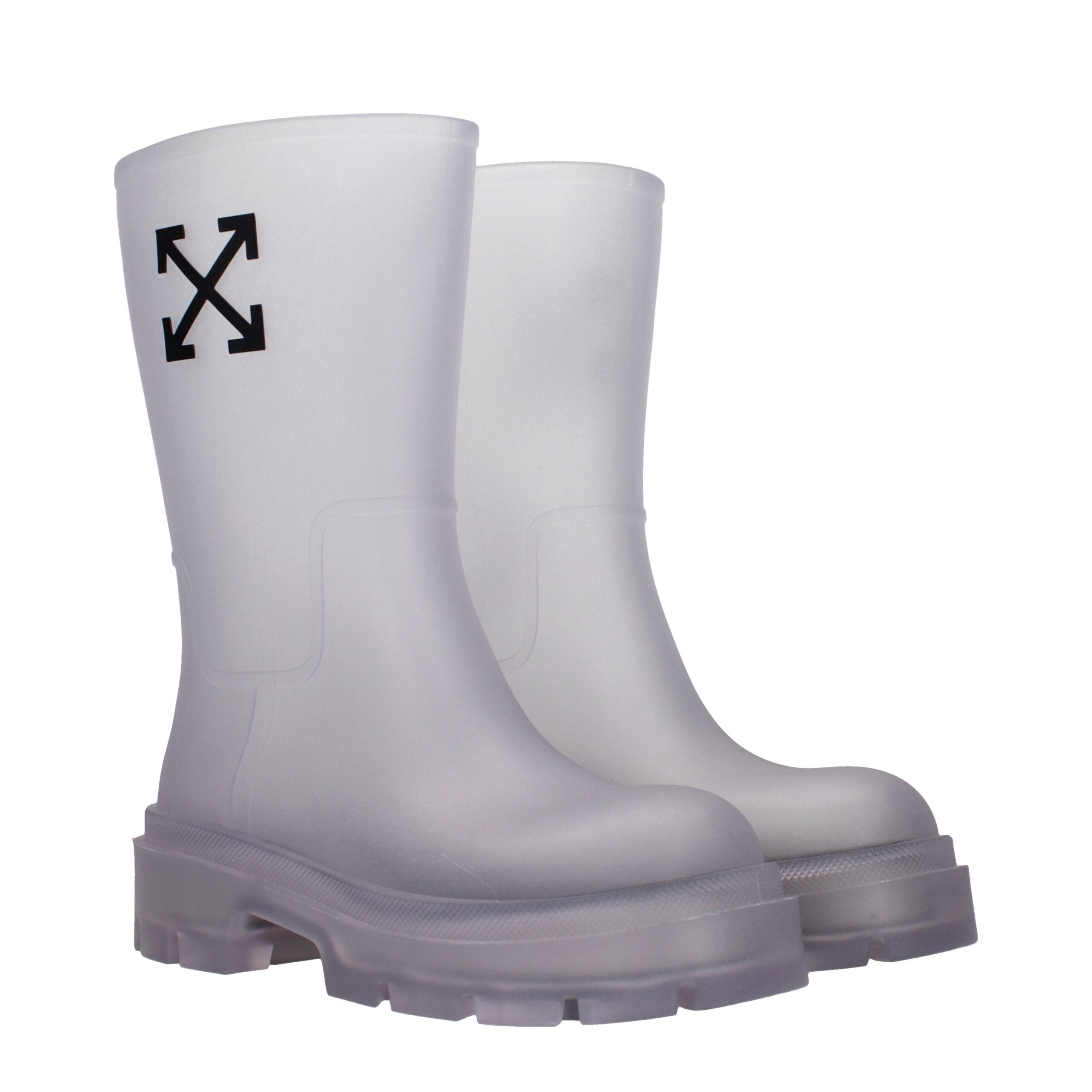 Off-White Stivaletti Exploration Motor PVC Trasparente con Logo