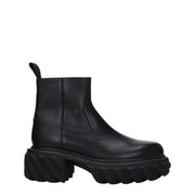 Off-White Stivaletti Neri in Pelle con Suola in Gomma