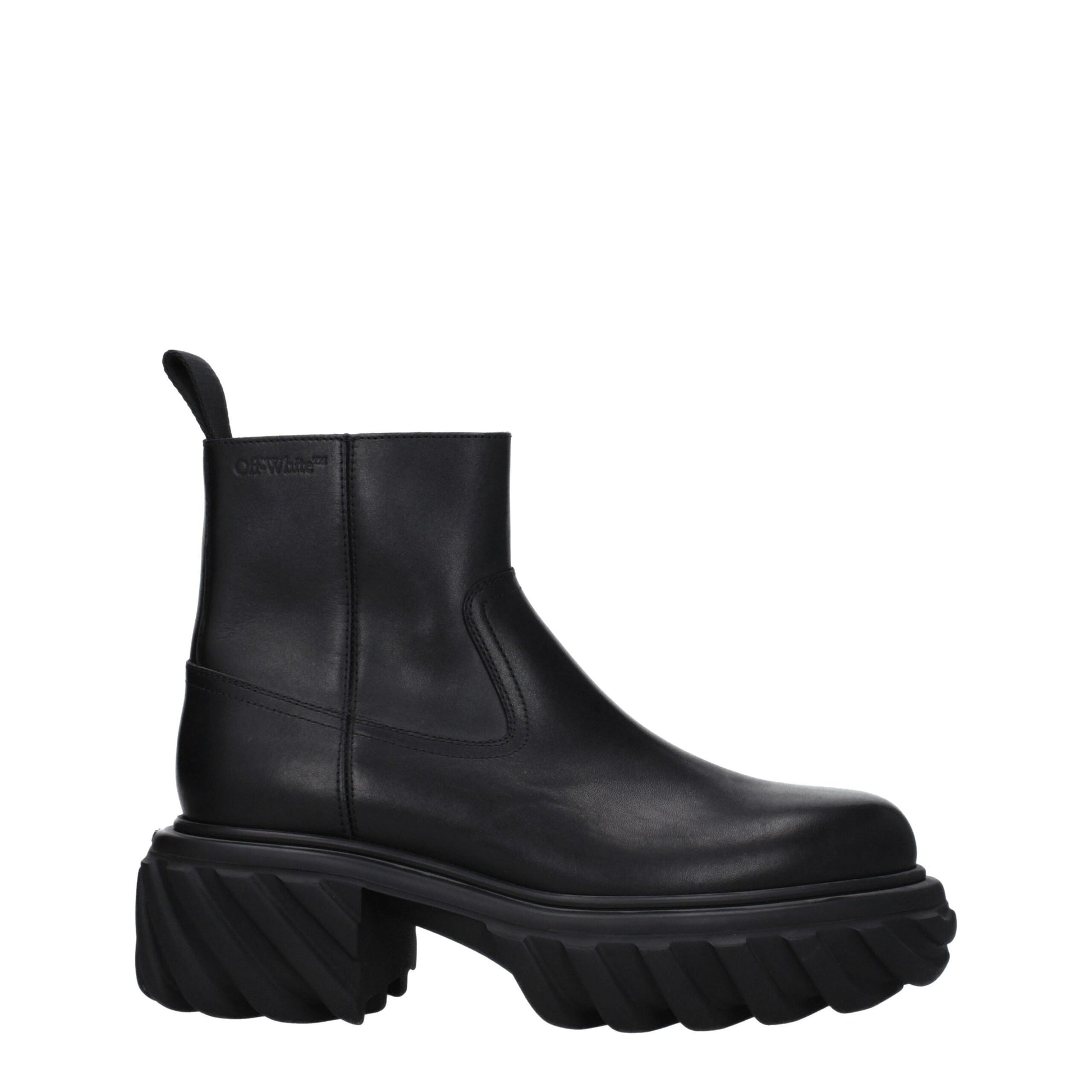 Off-White Stivaletti Neri in Pelle con Suola in Gomma