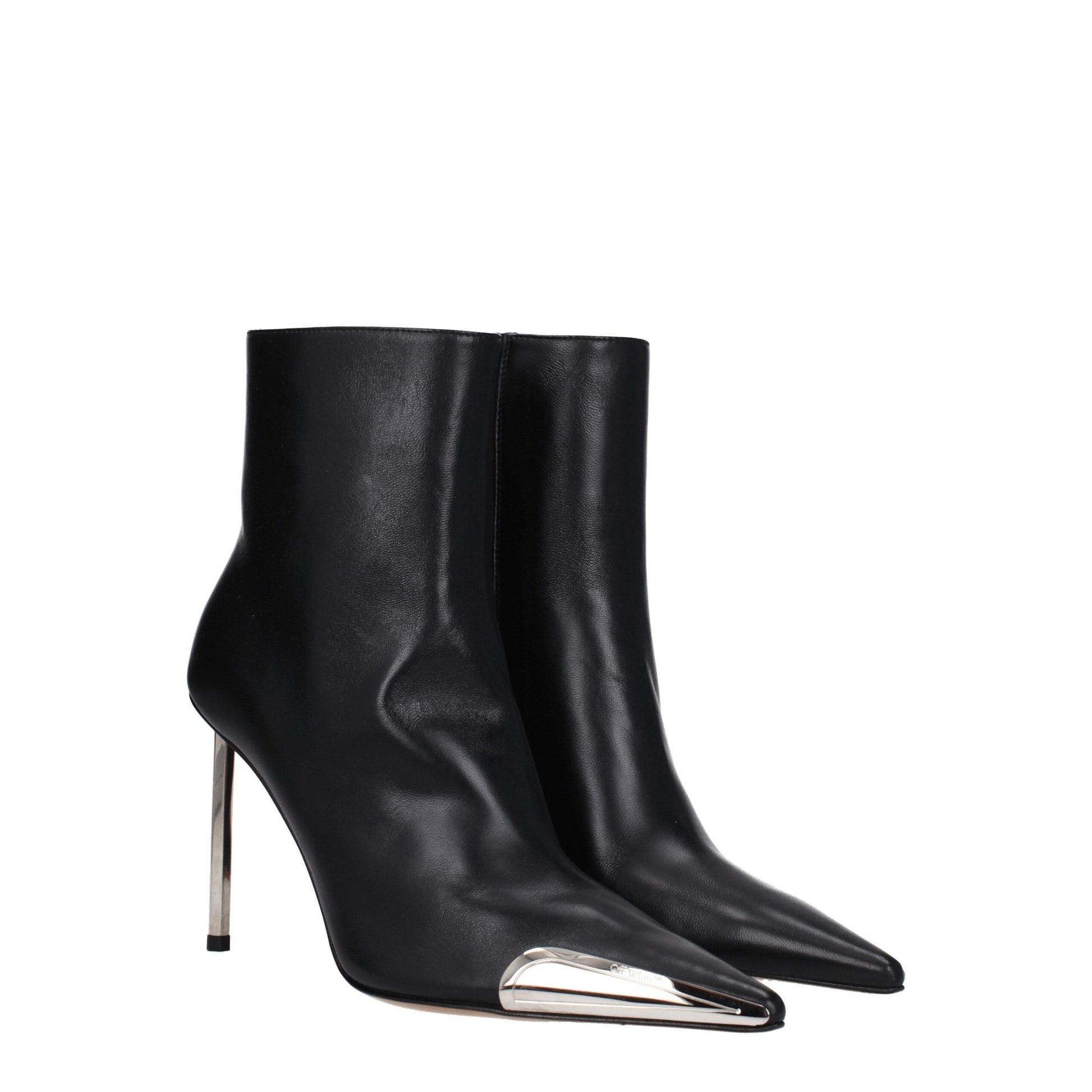 Off-White Stivaletti Neri in Pelle con Tacco Alto 10 cm
