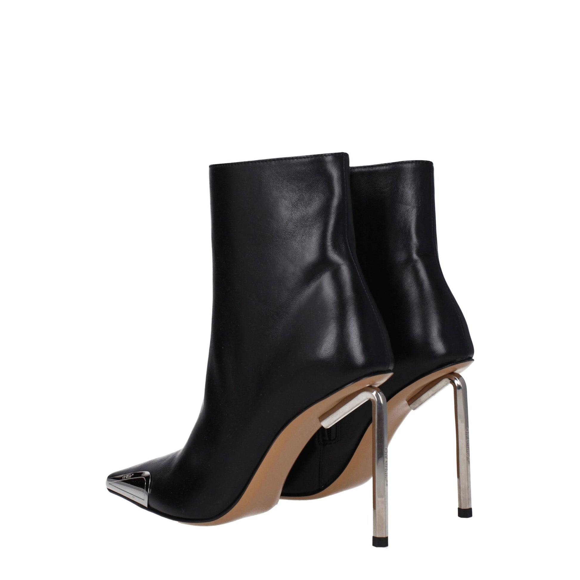Off-White Stivaletti Neri in Pelle con Tacco Alto 10 cm