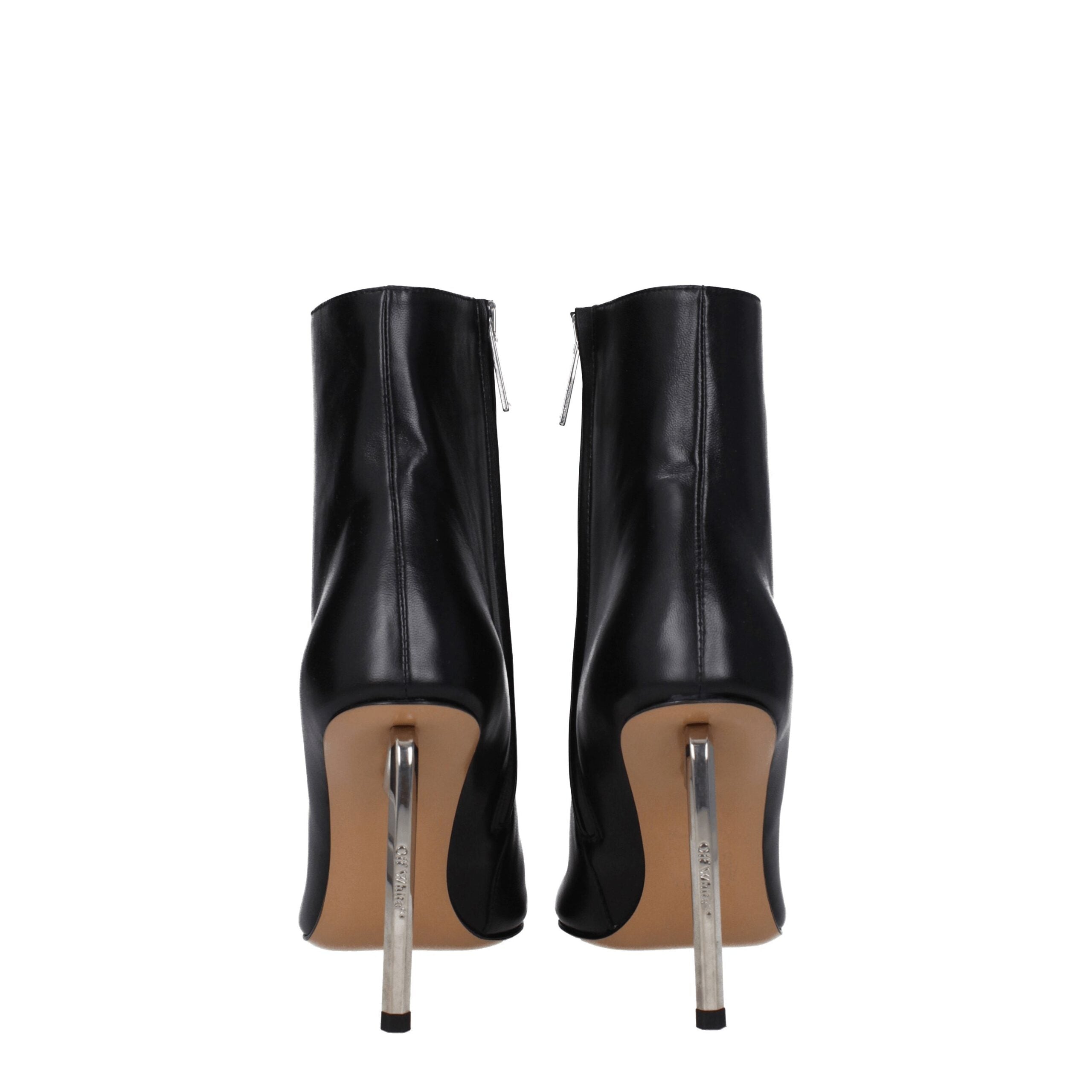 Off-White Stivaletti Neri in Pelle con Tacco Alto 10 cm