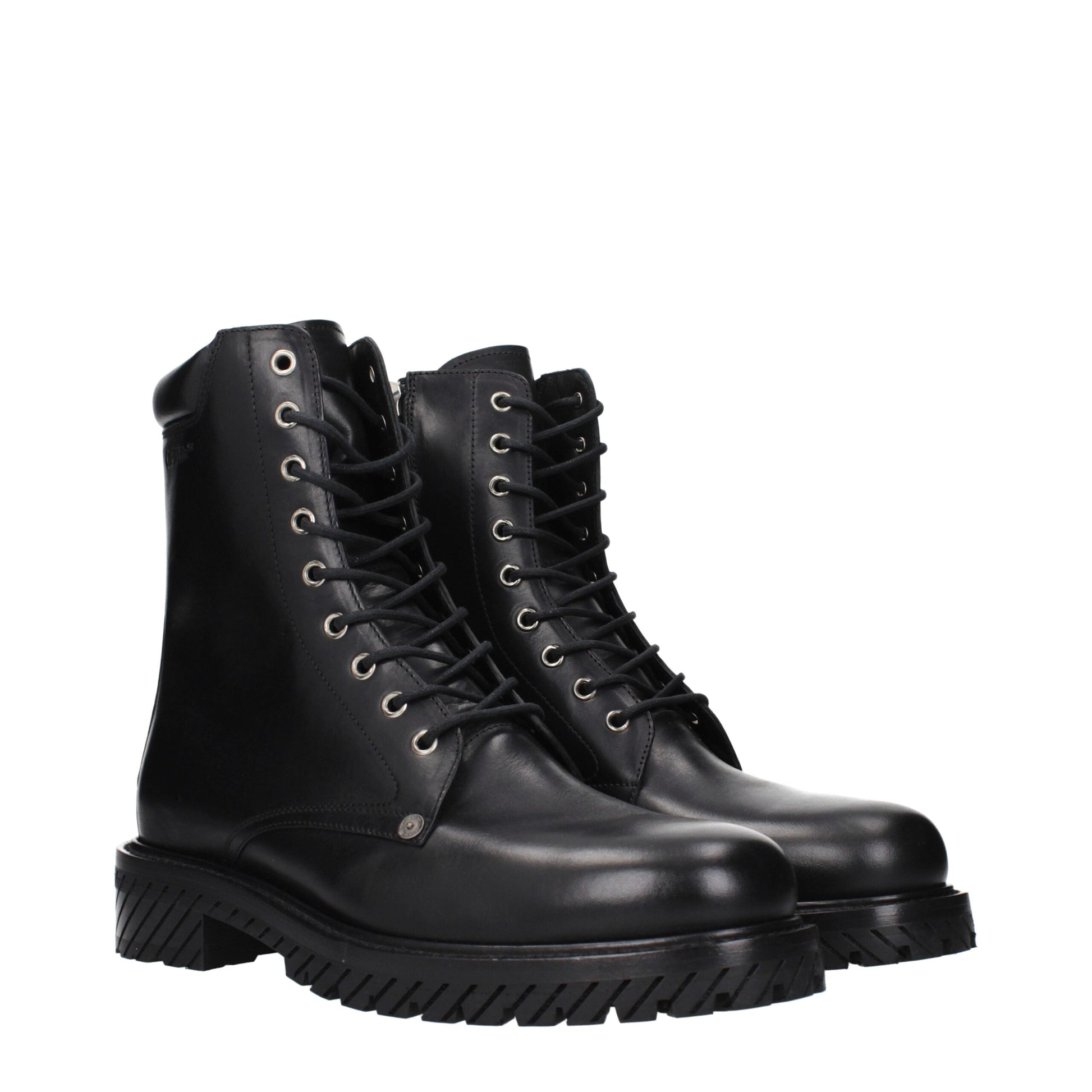 Off-White Stivaletti in Pelle Nera Effetto Invecchiato
