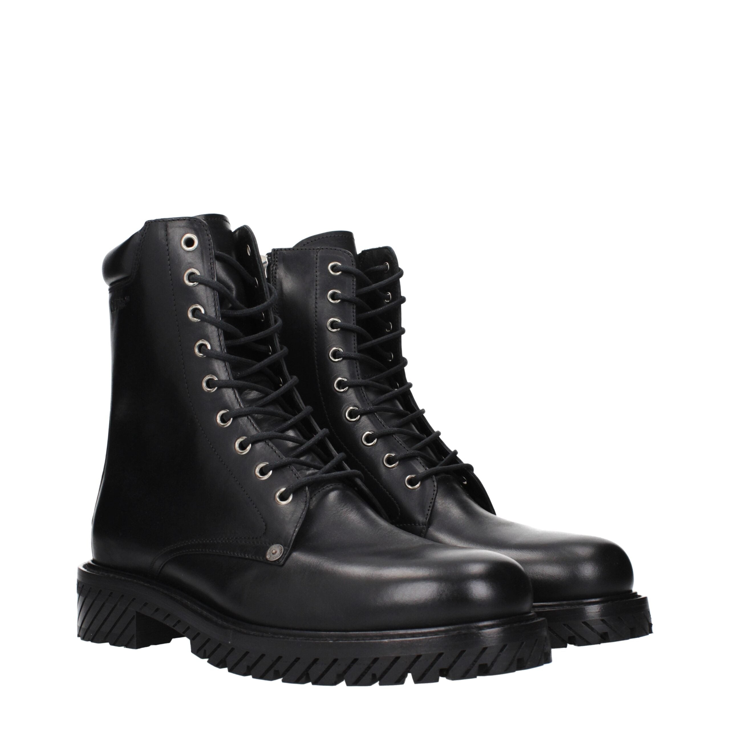 Off-White Stivaletti in Pelle Nera Effetto Invecchiato