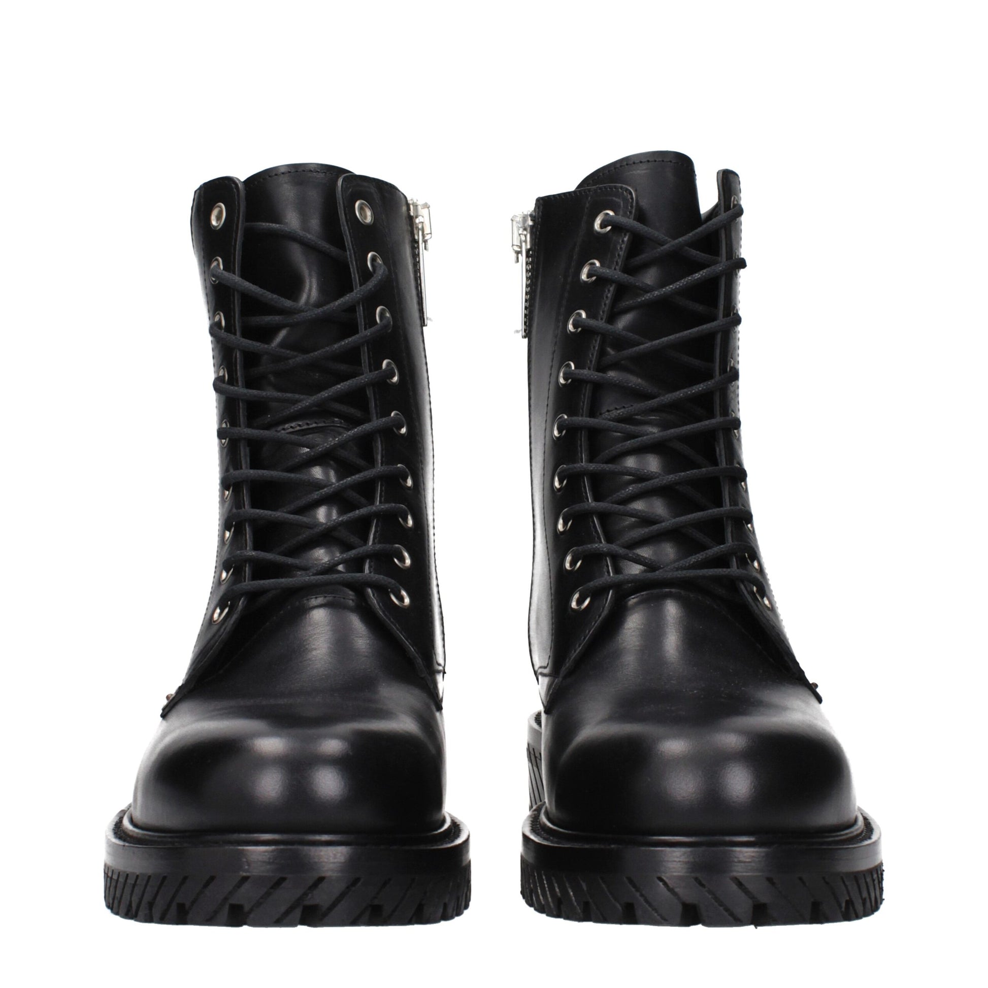 Off-White Stivaletti in Pelle Nera Effetto Invecchiato