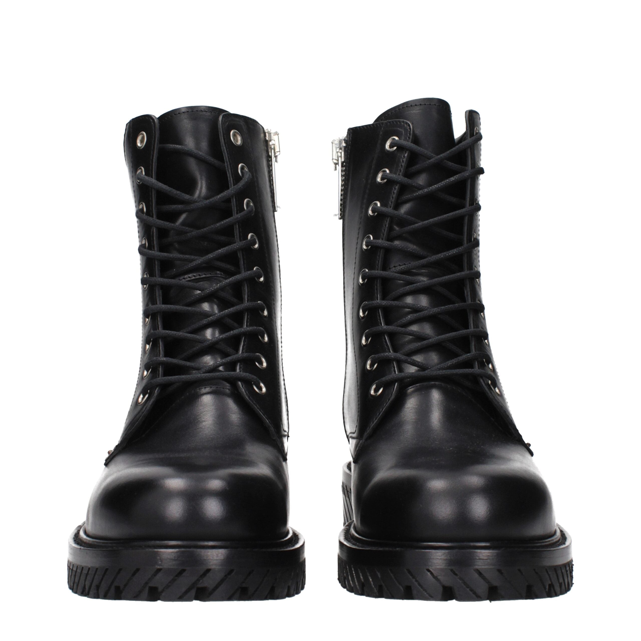 Off-White Stivaletti in Pelle Nera Effetto Invecchiato