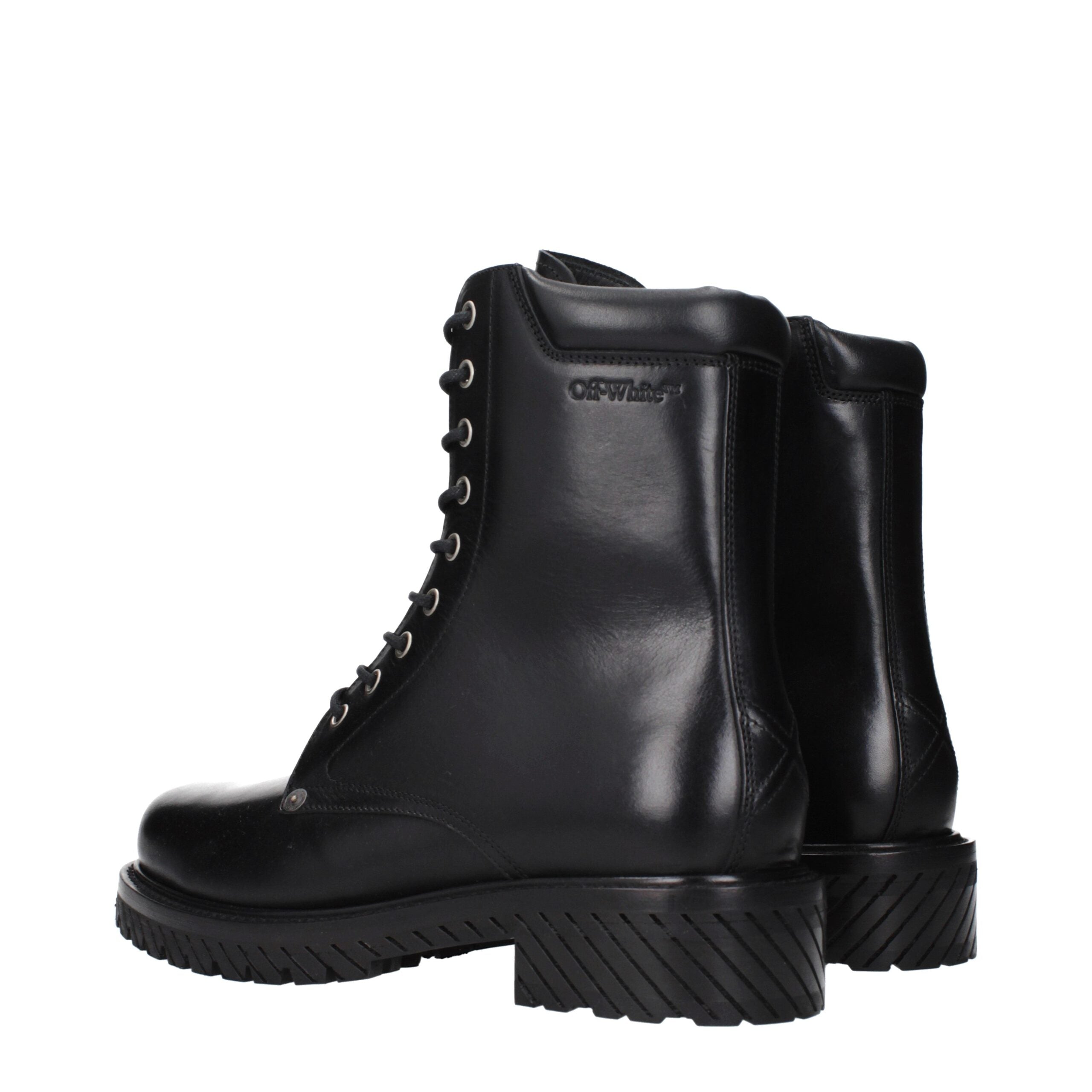 Off-White Stivaletti in Pelle Nera Effetto Invecchiato