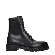 Off-White Stivaletti in Pelle Nera Effetto Invecchiato