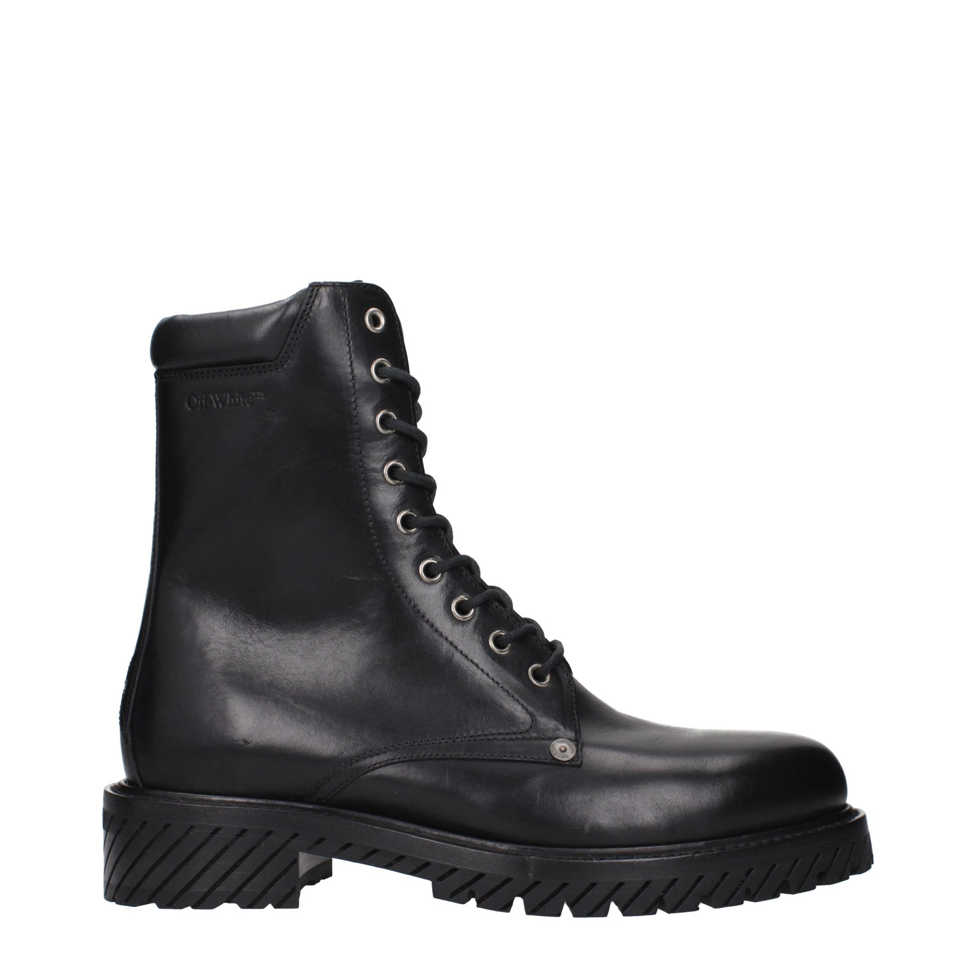 Off-White Stivaletti in Pelle Nera Effetto Invecchiato
