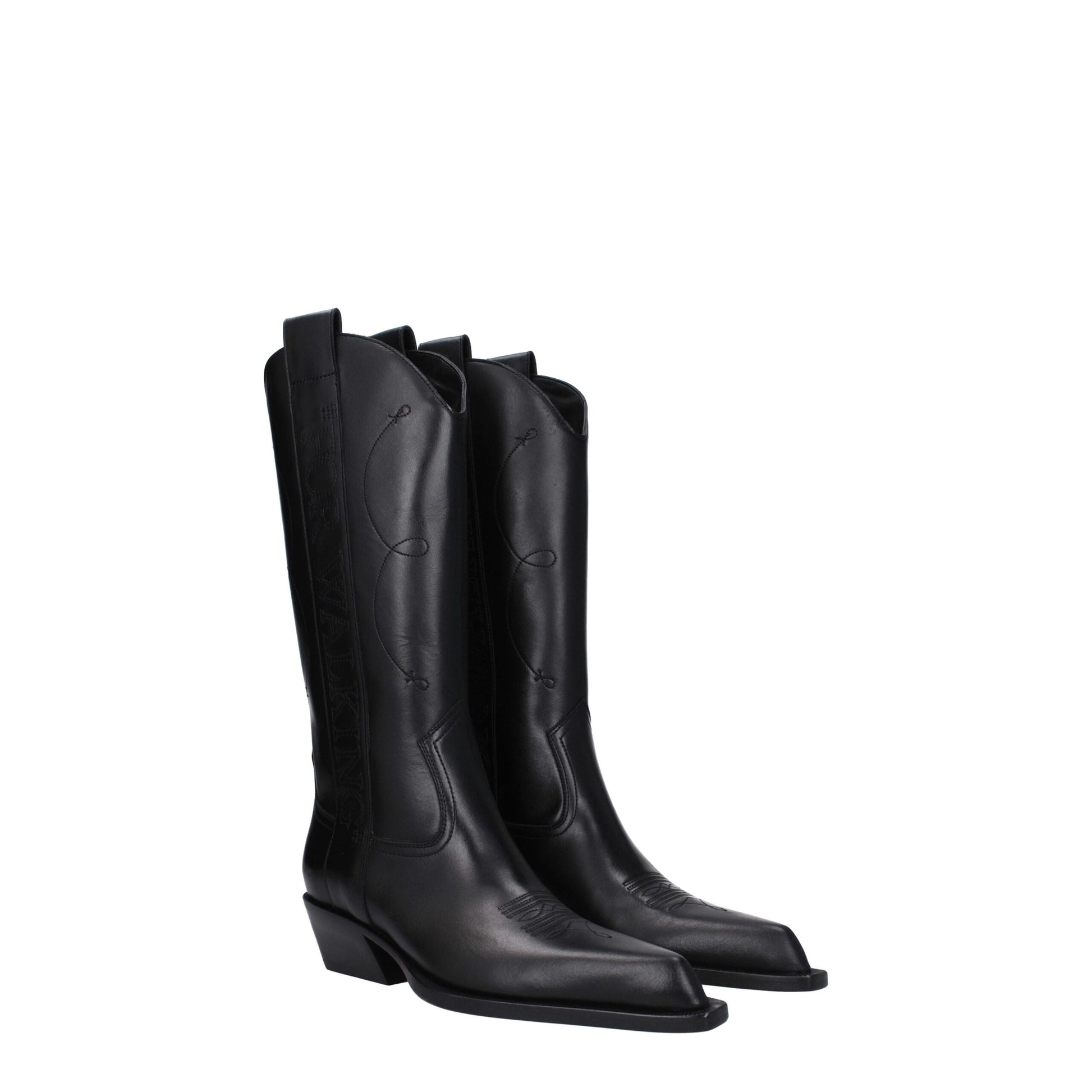 Off-White Stivali Neri in Pelle con Tacco Medio 5 cm