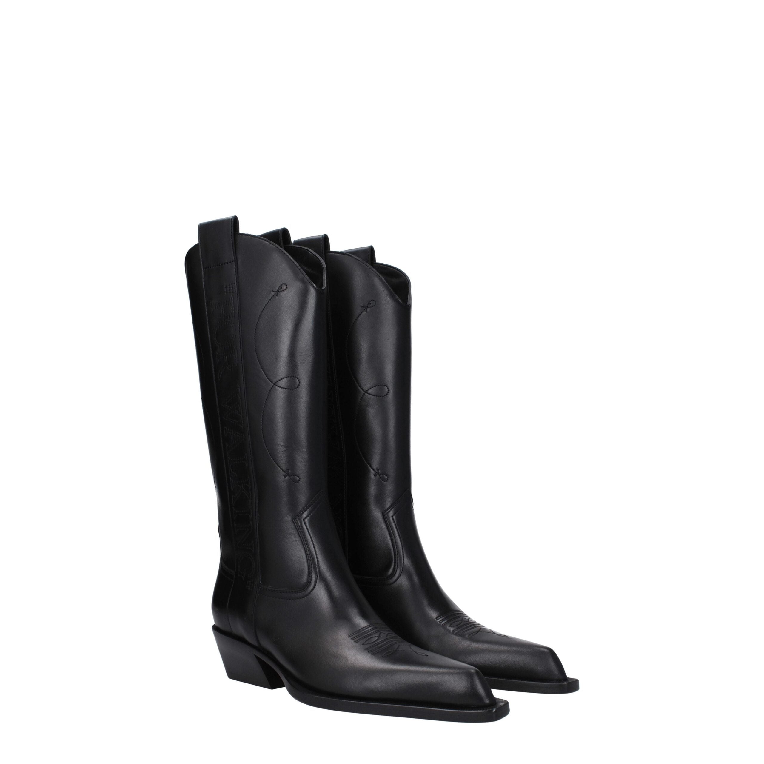 Off-White Stivali Neri in Pelle con Tacco Medio 5 cm