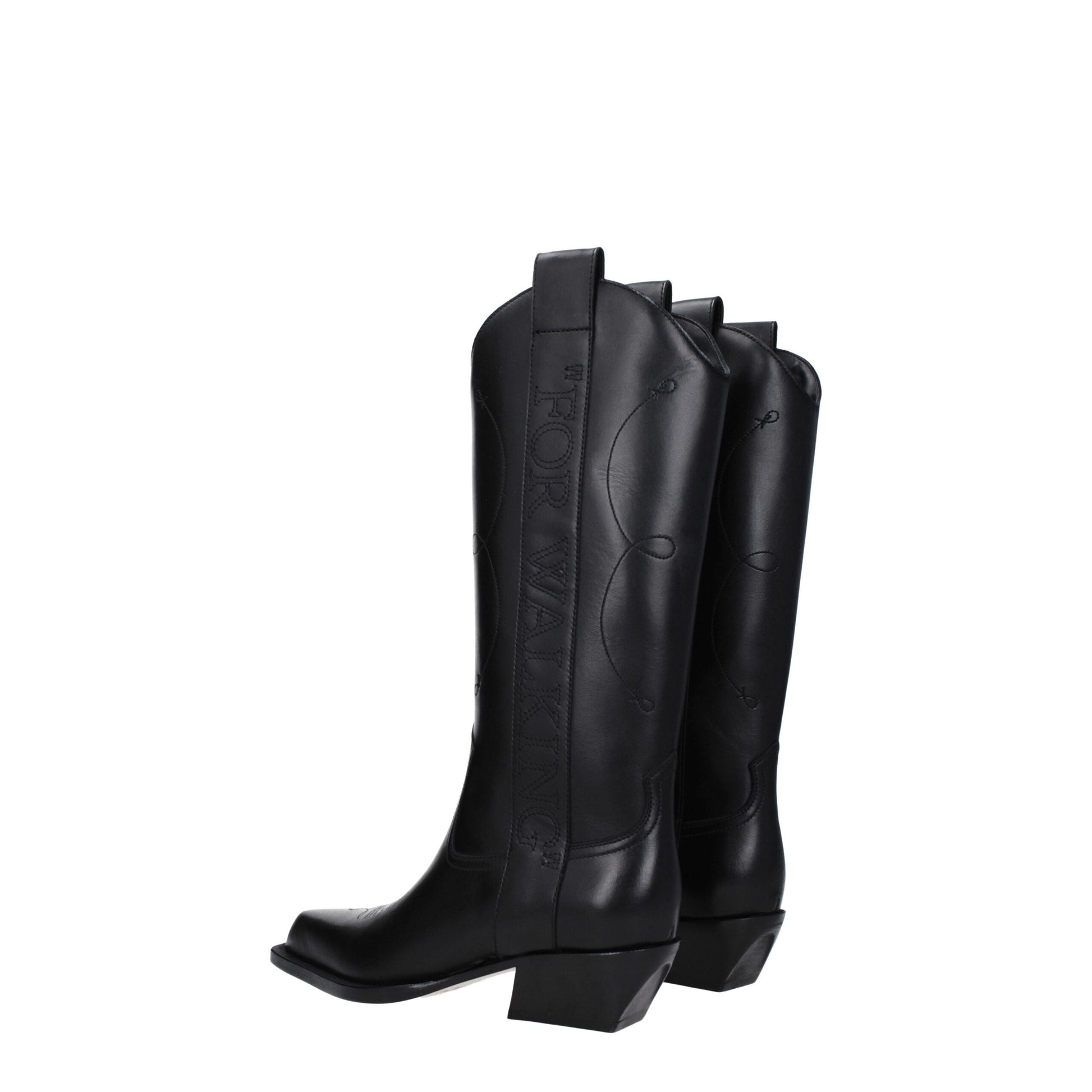 Off-White Stivali Neri in Pelle con Tacco Medio 5 cm