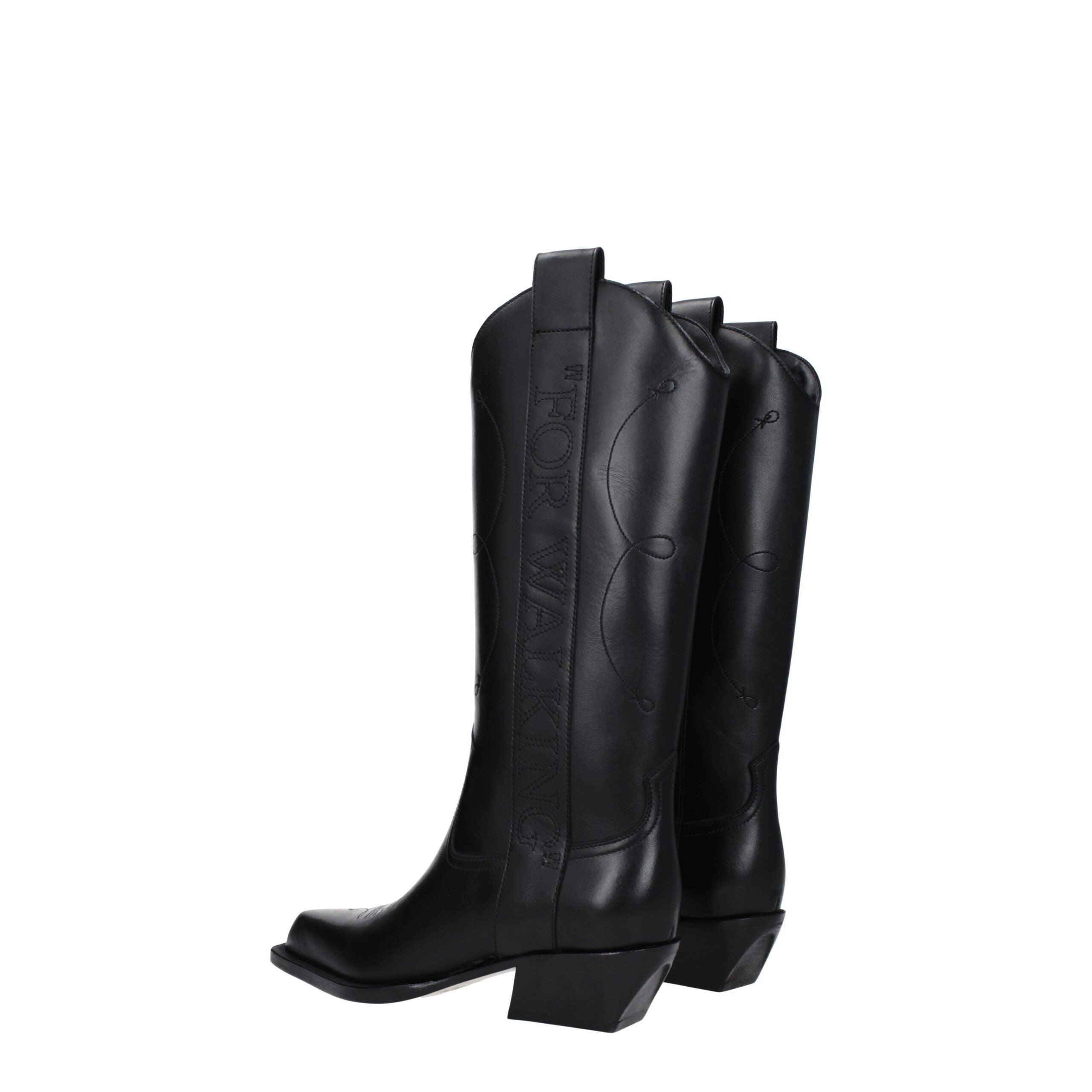 Off-White Stivali Neri in Pelle con Tacco Medio 5 cm