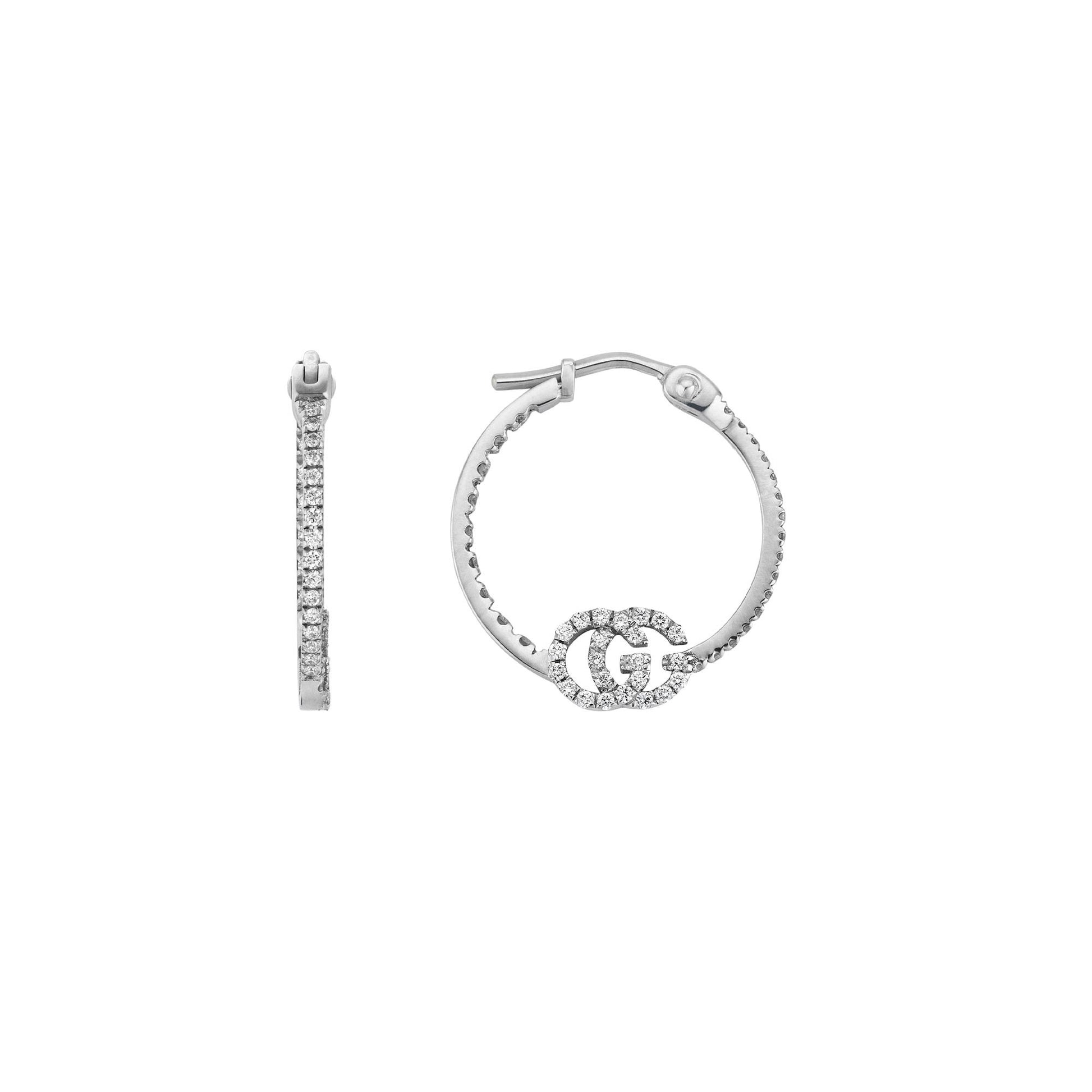 Orecchini Gucci GG Running YBD581982001 oro bianco e diamanti
