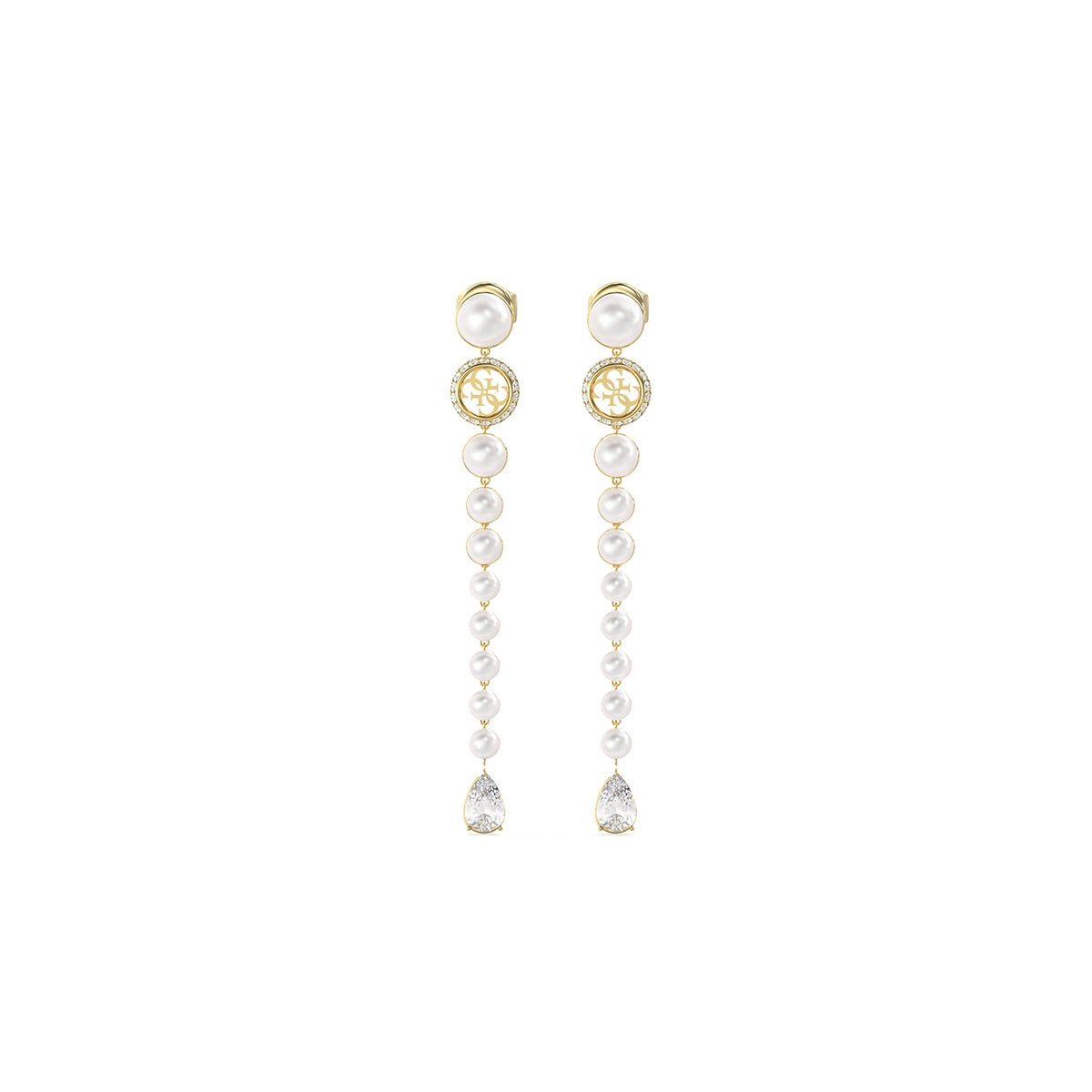 Guess Round Logo Drop Earrings in Yellow Gold JUBE05578JWYGT-U (Pair)