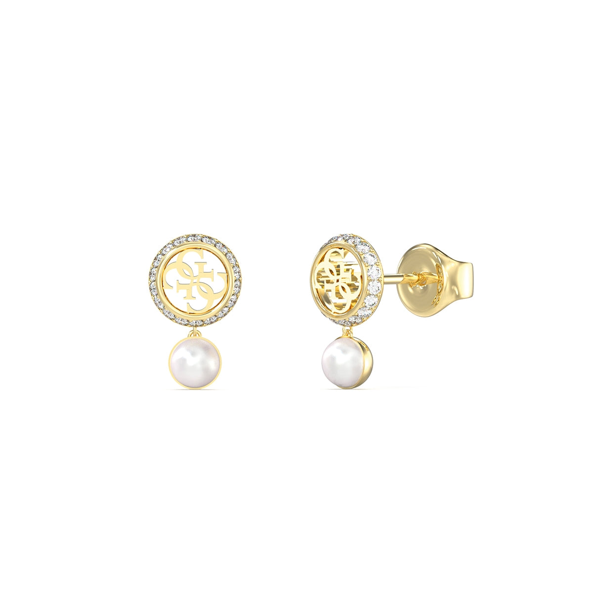 Guess Crystal Logo Hoop Earrings in Yellow Gold JUBE05517JWYGT-U (Pair)