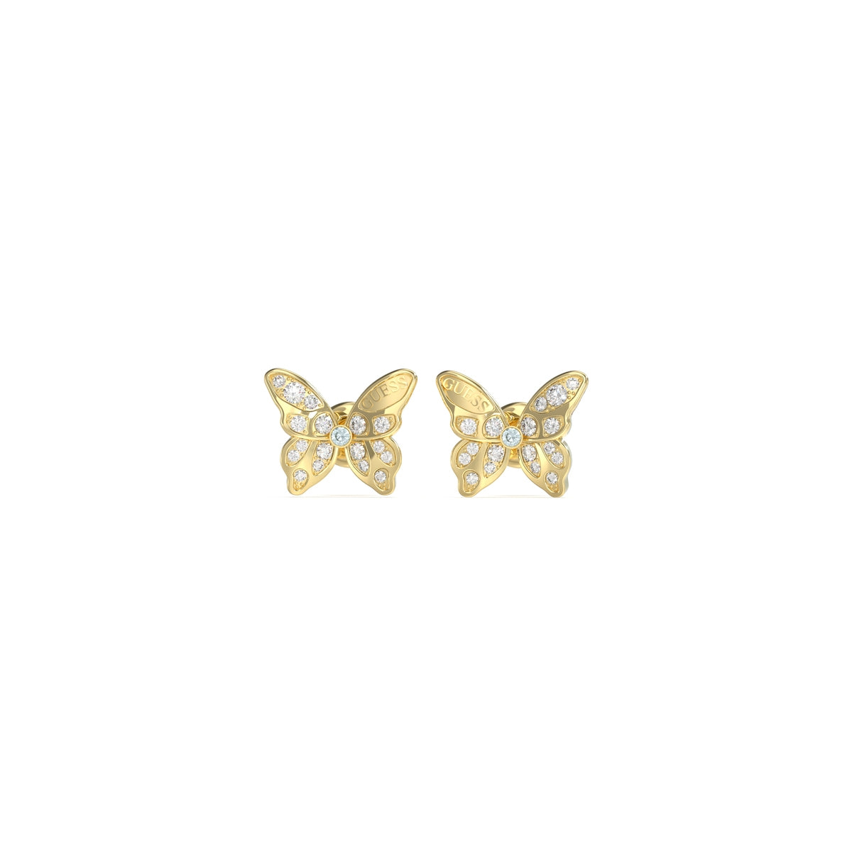 Guess JUBE04108JWYGT-U Thin Crystal Hoop Earrings in Yellow Gold (Pair)