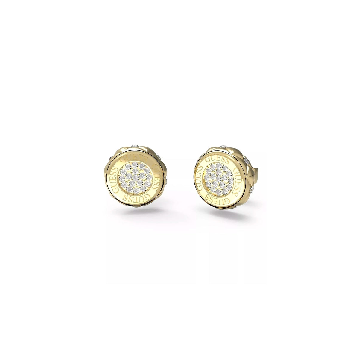 Guess Round Logo Stud Earrings in Yellow Gold JUBE04595JWYGT-U (Pair)