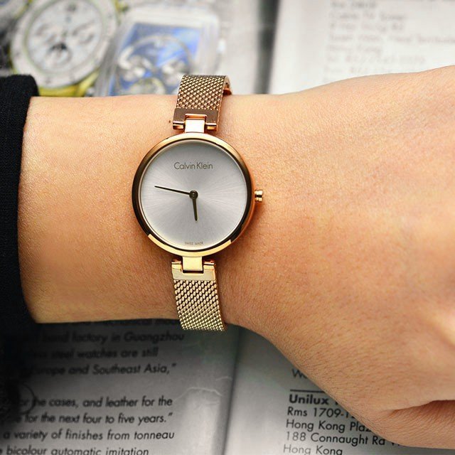 Calvin Klein K8G23626 Women's Watch Leather Black Gold