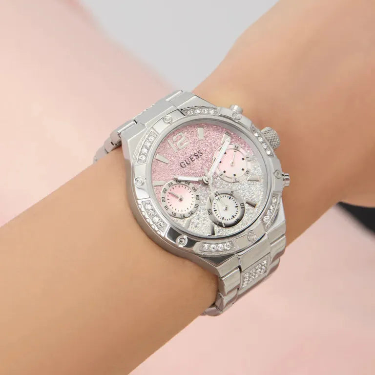 Orologio Donna Guess con Cristalli e Quadrante Glitter Rosa GW0950L1