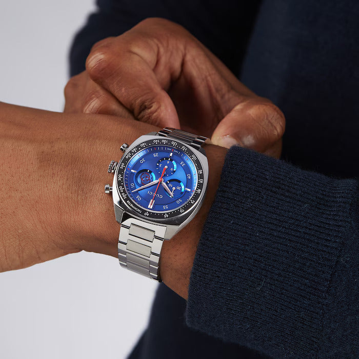 Orologio Gucci Interlocking G YA142317 Cronografo Quadrante Blu
