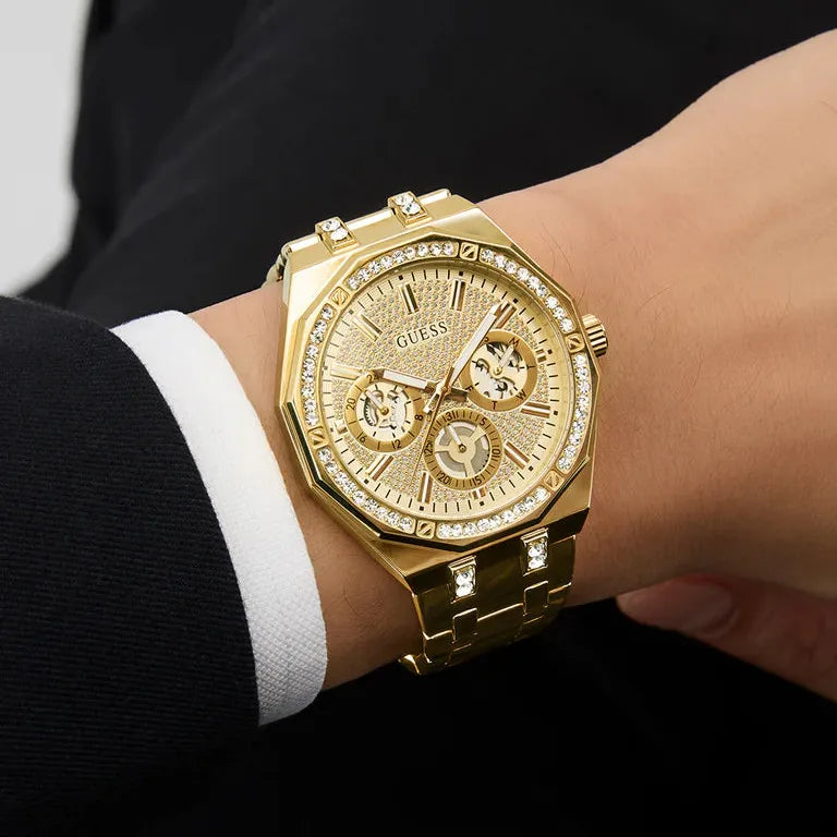 Orologio Uomo Guess Multifunzione in Tono Oro e Cristalli GW0960G2