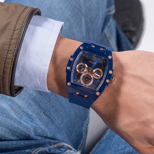 Orologio Uomo Guess Phoenix in Silicone Blu e Oro GW0203G7
