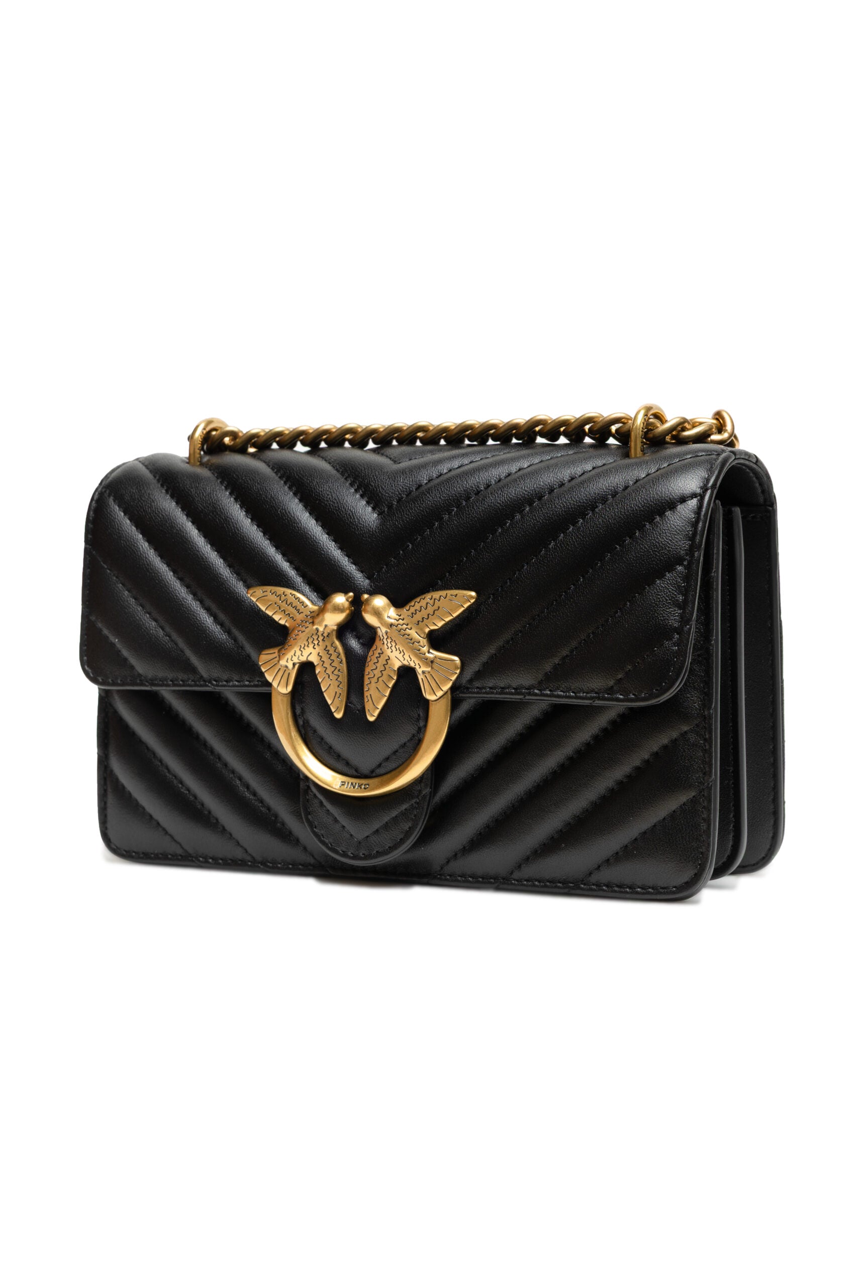 PINKO Borsa Love One Mini Matelassé Nera in Pelle Chevron