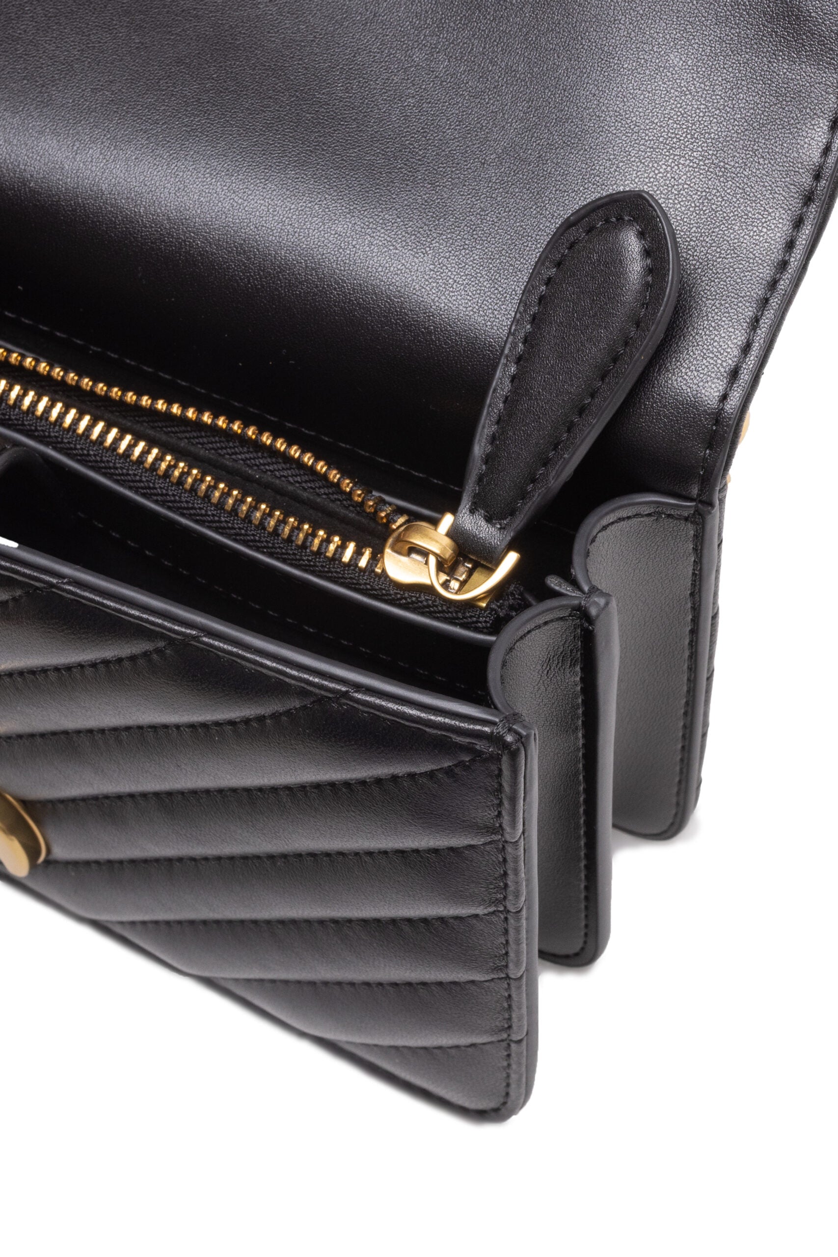 PINKO Borsa Love One Mini Matelassé Nera in Pelle Chevron