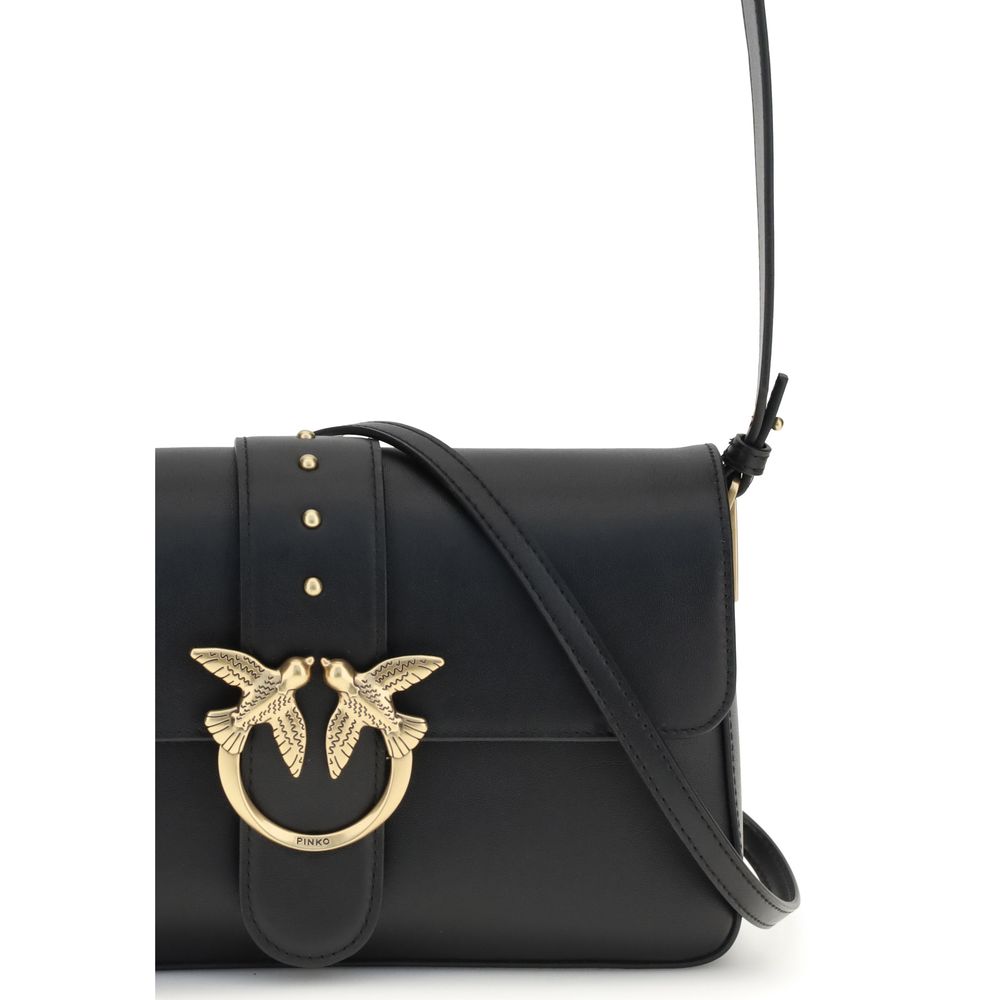 PINKO Borsa Love One Nera in Pelle di Vitello con Patta Magnetica