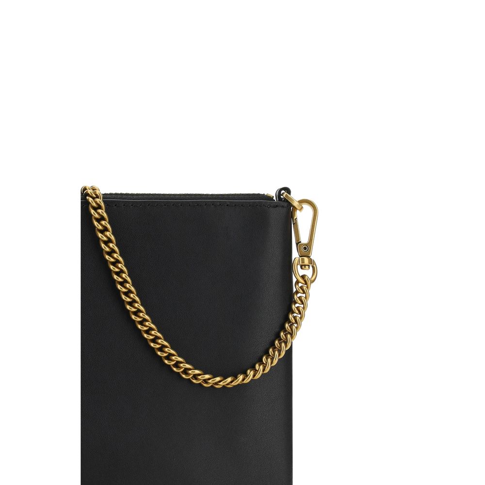 PINKO Borsa a Tracolla/Clutch in Pelle Nera Logo Placcato Oro