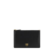 PINKO Borsa a Tracolla/Clutch in Pelle Nera Logo Placcato Oro