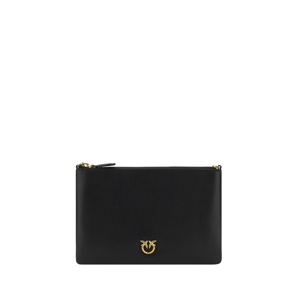 PINKO Borsa a Tracolla/Clutch in Pelle Nera Logo Placcato Oro